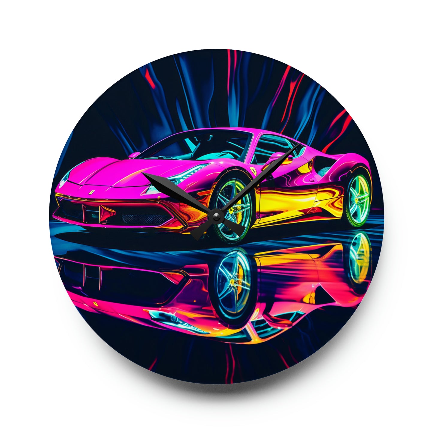 Acrylic Wall Clock Pink Macro Ferrari 3