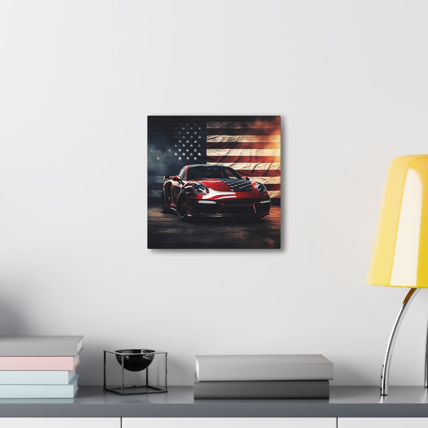 Canvas Gallery Wraps American Flag Background Porsche 2