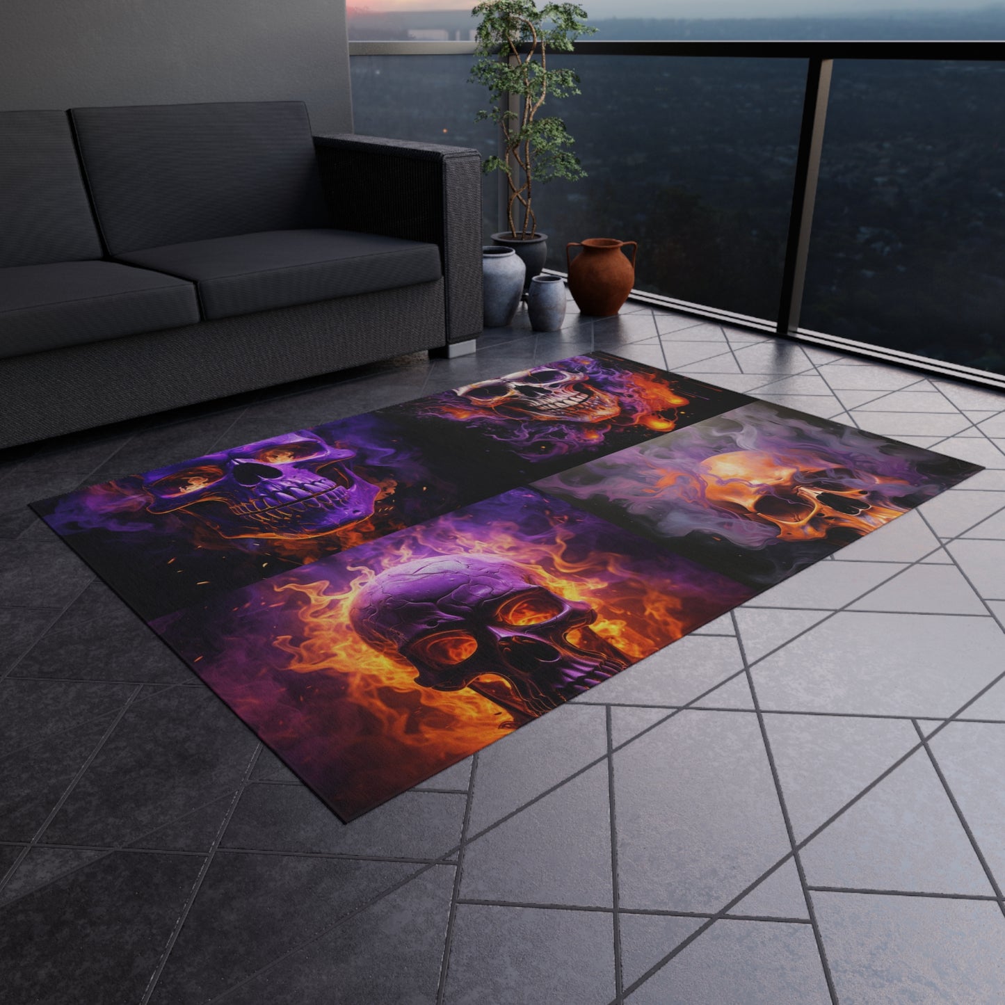 Outdoor Rug  Skull Flames 5