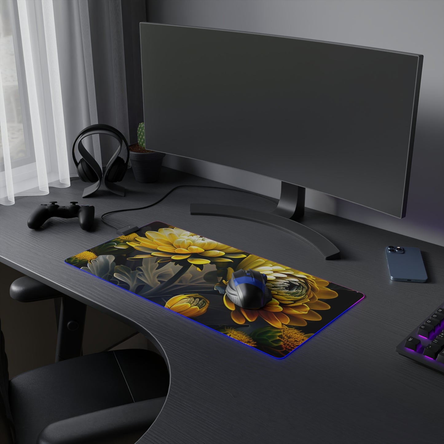LED Gaming Mouse Pad Yellow Hermosas Flores Amarillas 2