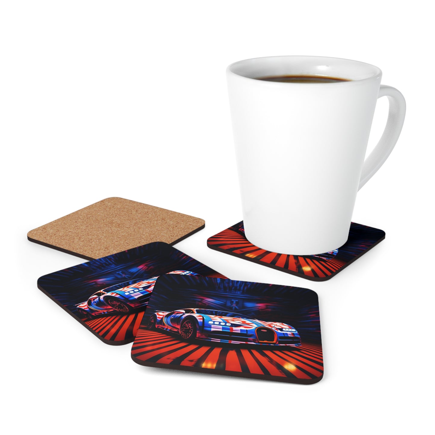 Corkwood Coaster Set Macro Bugatti American Flag 1