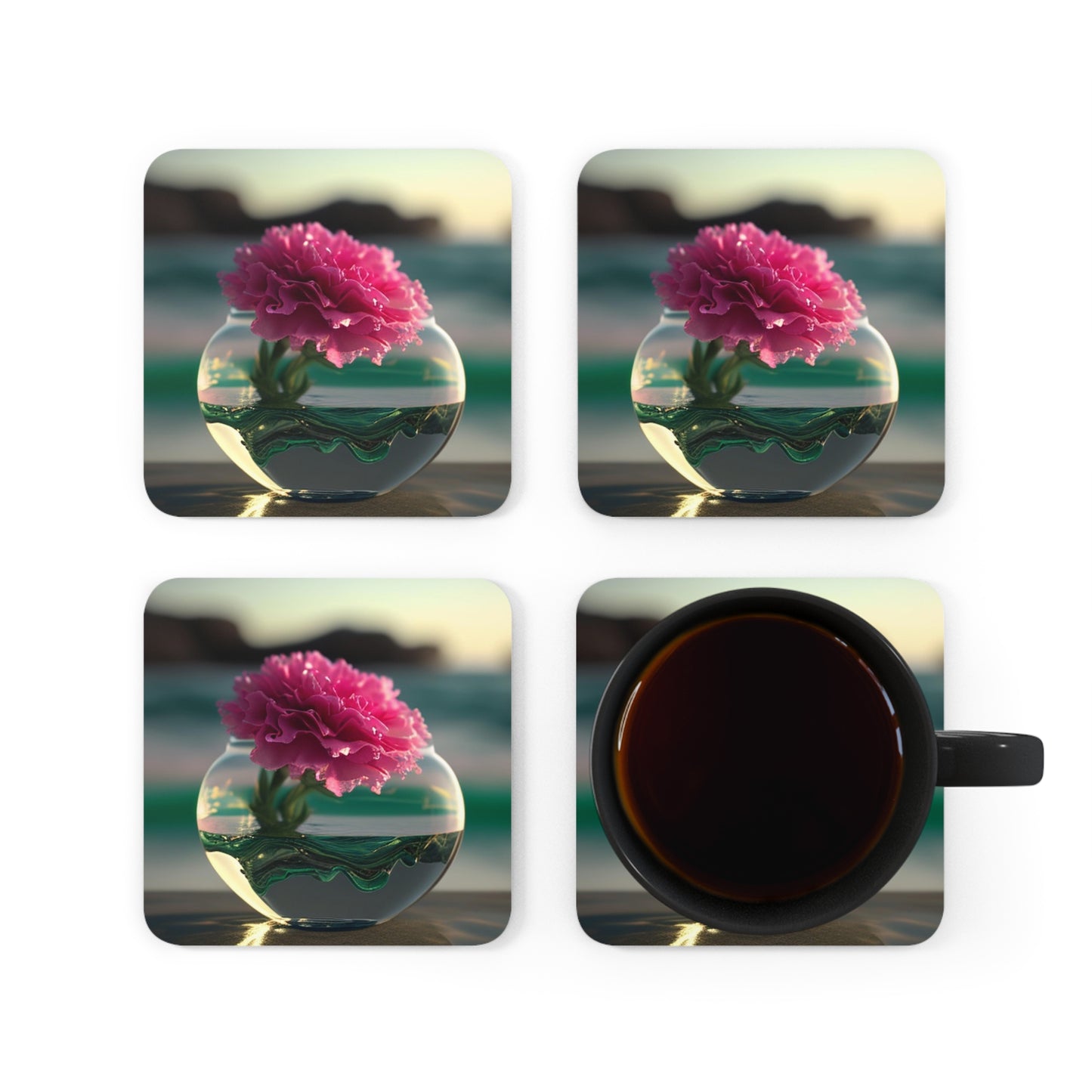 Corkwood Coaster Set Carnation 3