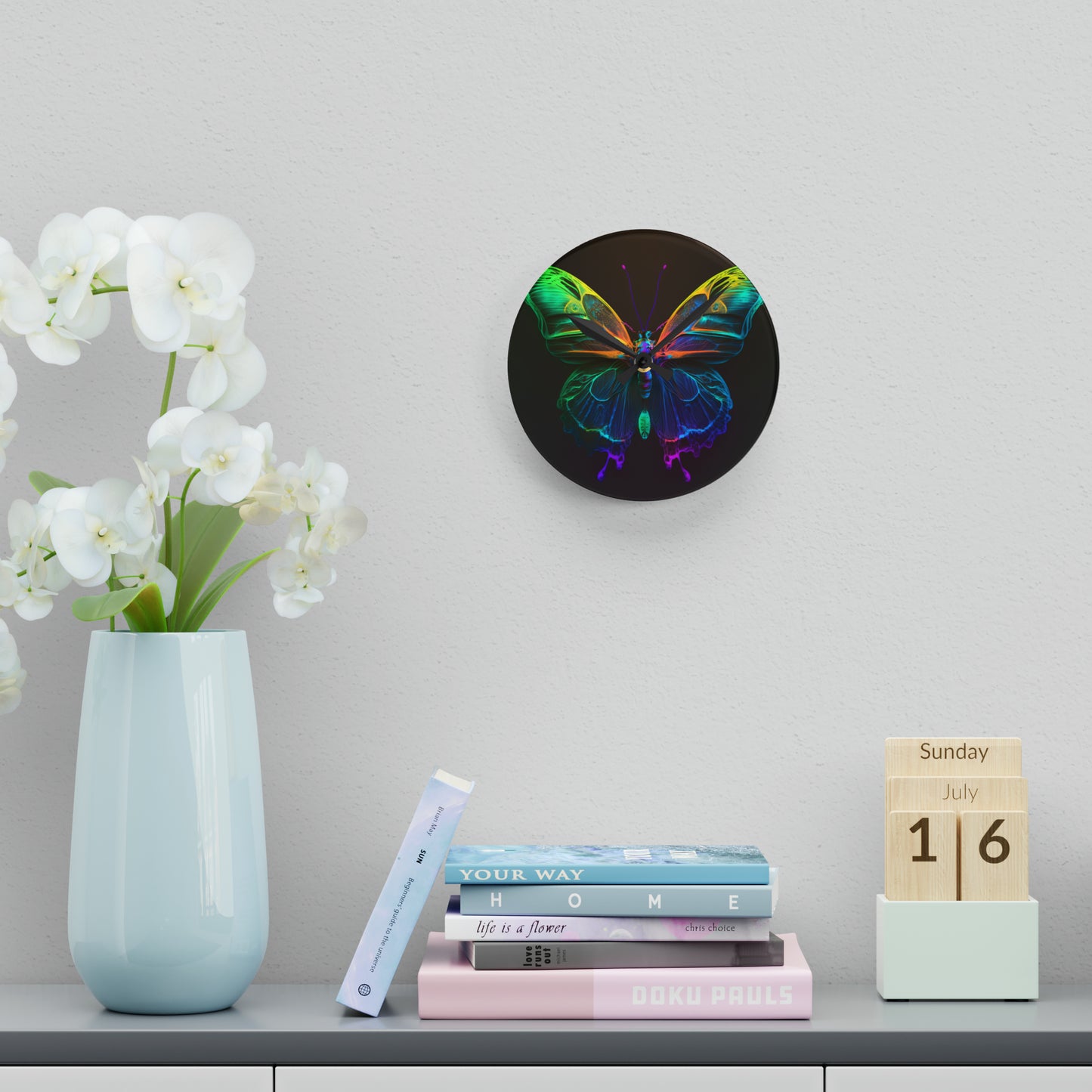 Acrylic Wall Clock Raw Hyper Color Butterfly 3