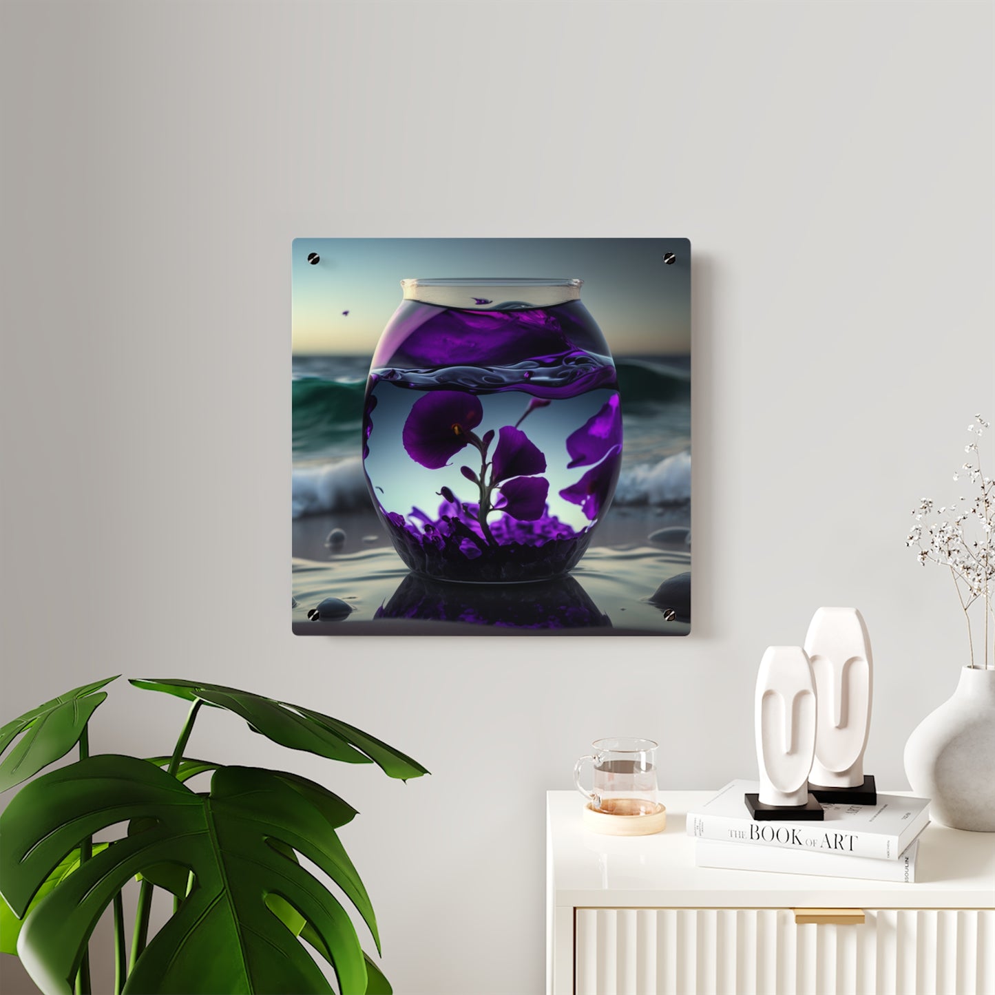 Acrylic Wall Art Panels Purple Sweet pea in a vase 4