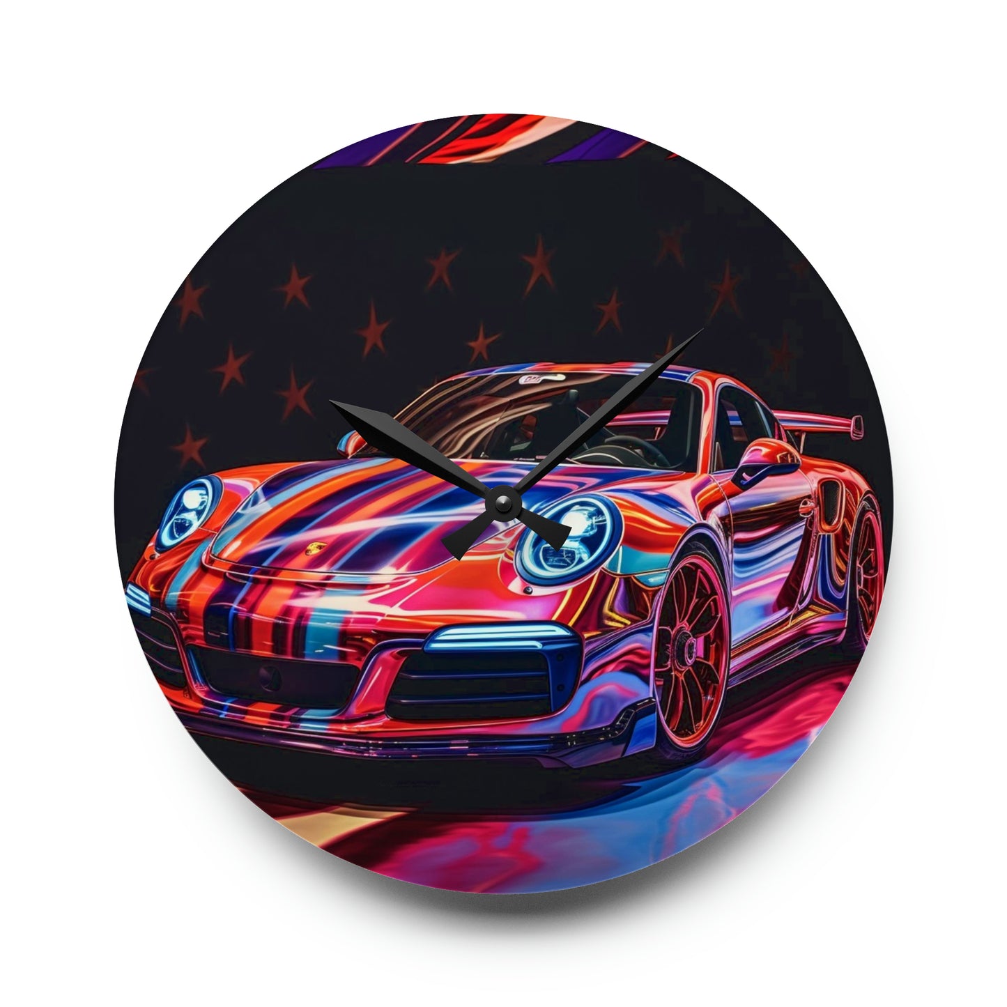 Acrylic Wall Clock American Flag Colored Porsche 4