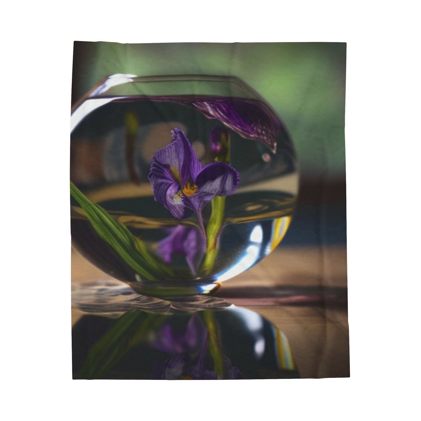 Velveteen Plush Blanket Purple Iris in a vase 1