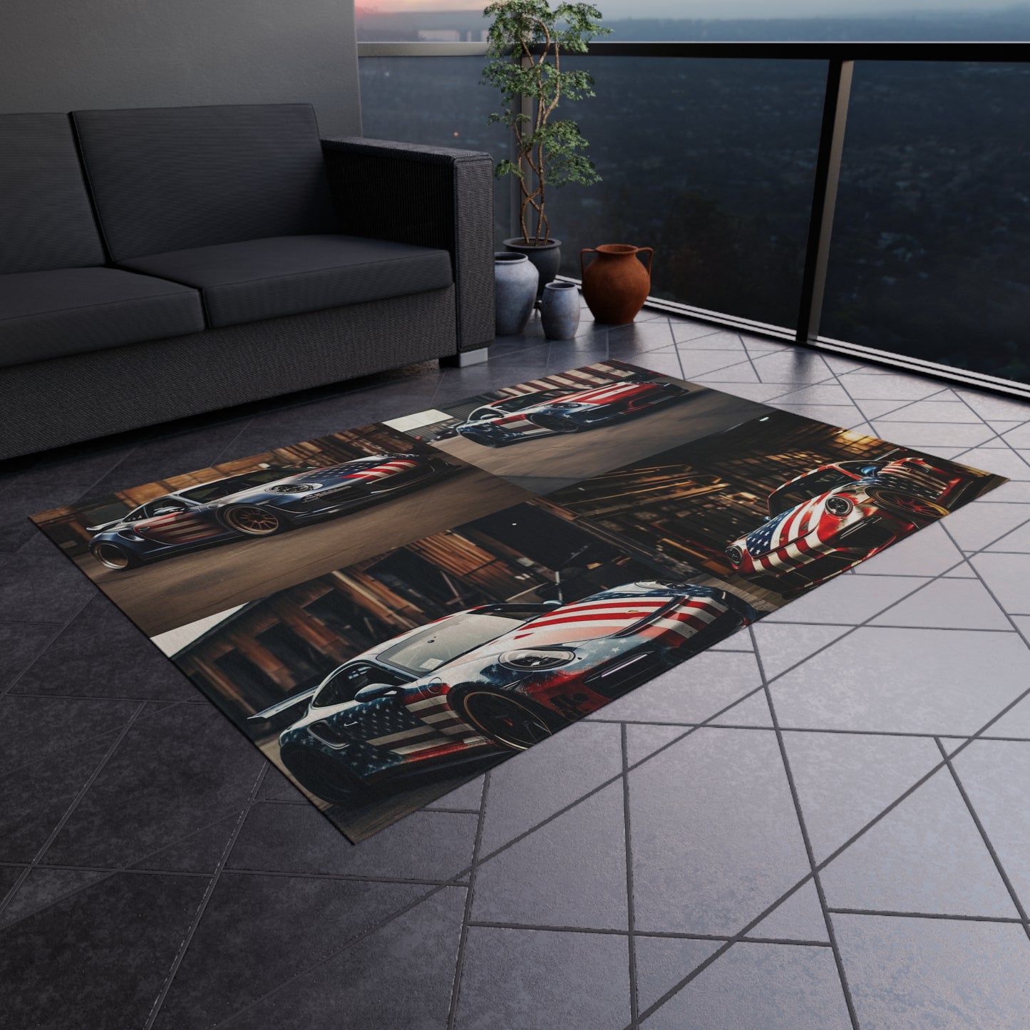 Outdoor Rug  American Flag Porsche 5