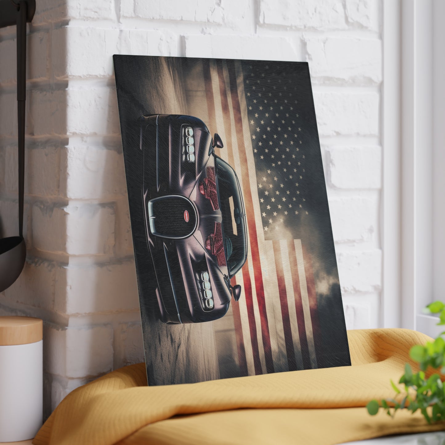 Glass Cutting Board American Flag Background Bugatti 2