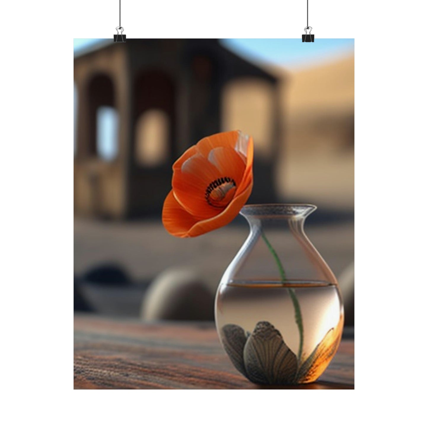 Premium Matte Vertical Posters Poppy in a Glass Vase 1