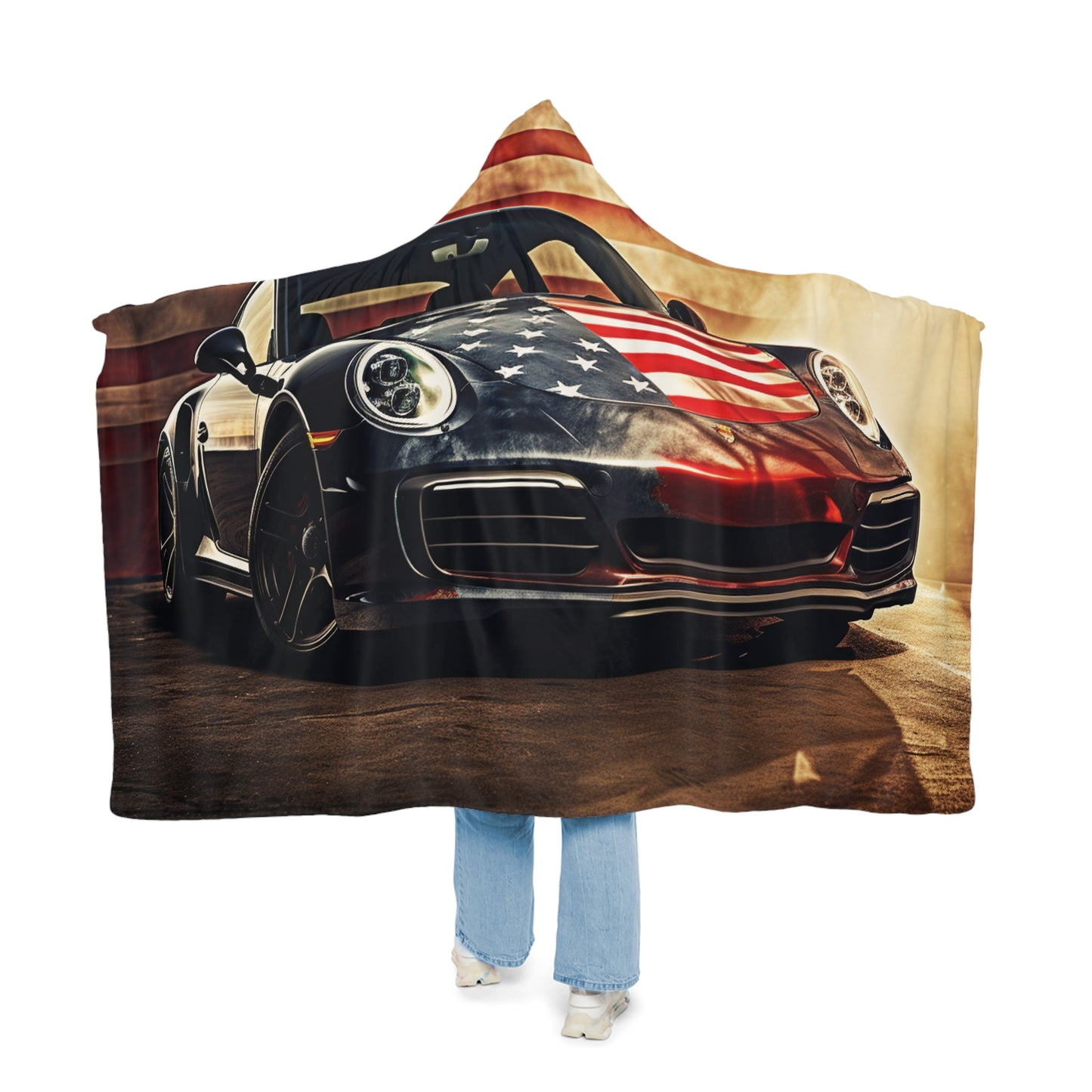 Snuggle Hooded Blanket Abstract American Flag Background Porsche 1