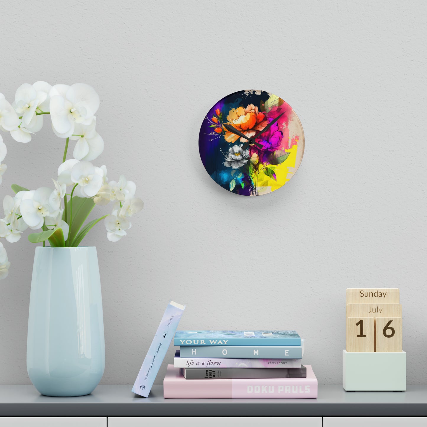 Acrylic Wall Clock Bright Spring Flowers 4