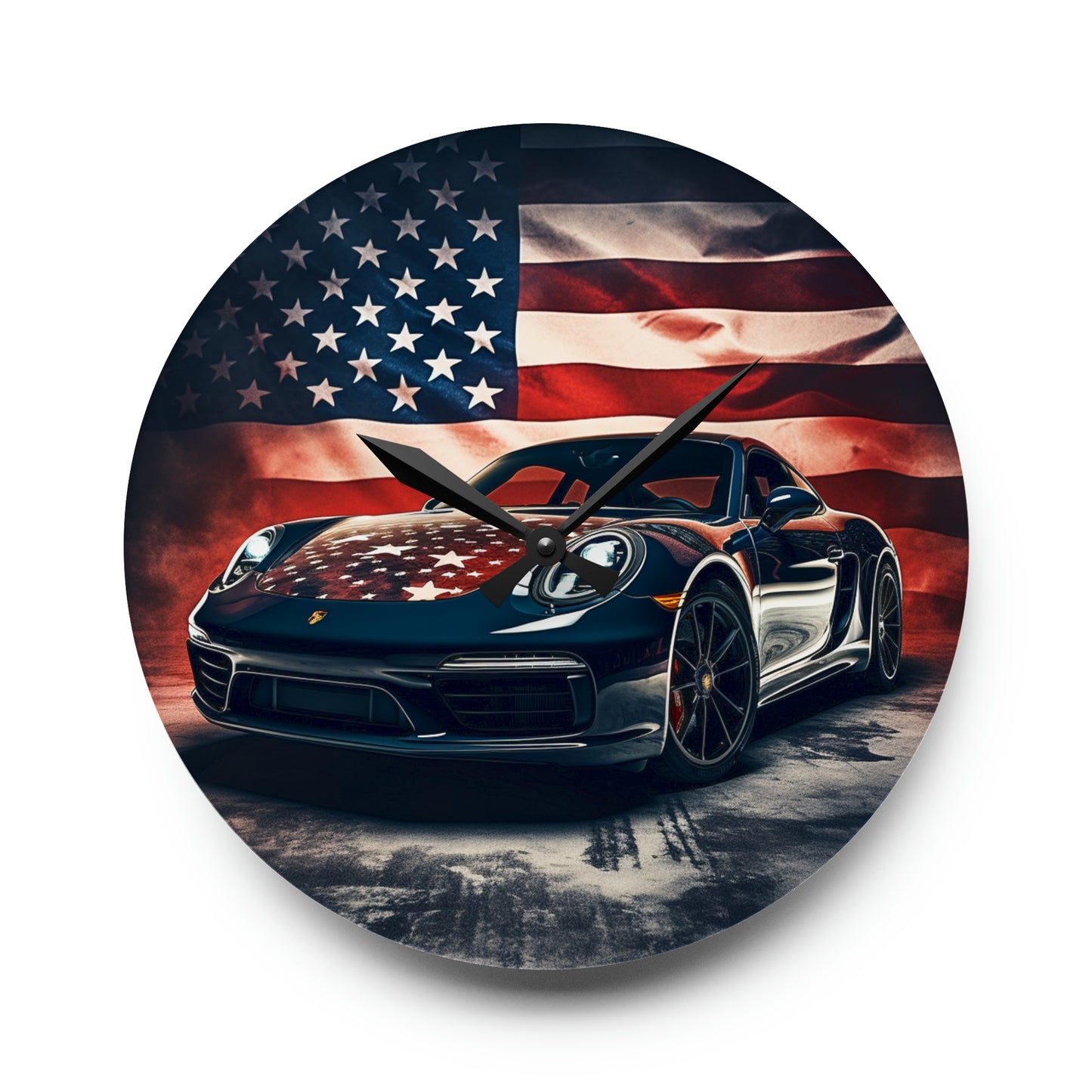 Acrylic Wall Clock Abstract American Flag Background Porsche 2