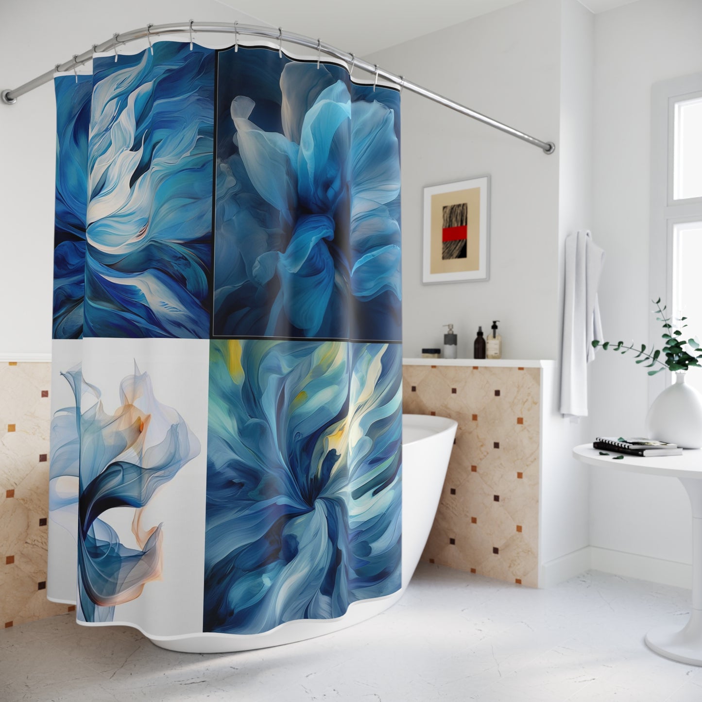 Polyester Shower Curtain Blue Tluip Abstract 5