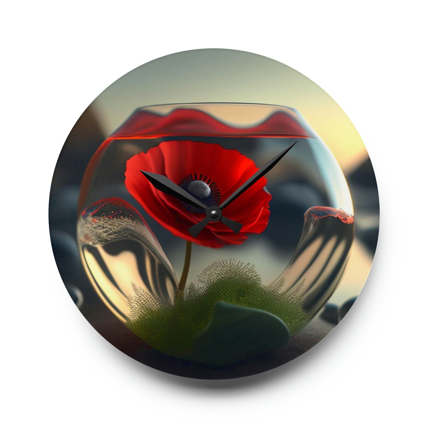 Acrylic Wall Clock Red Anemone in a Vase 3