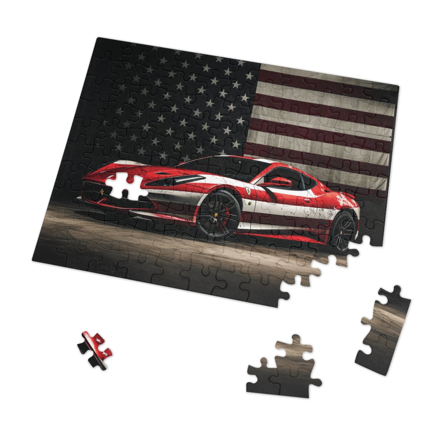 Jigsaw Puzzle (30, 110, 252, 500,1000-Piece) American Flag Background Ferrari 1