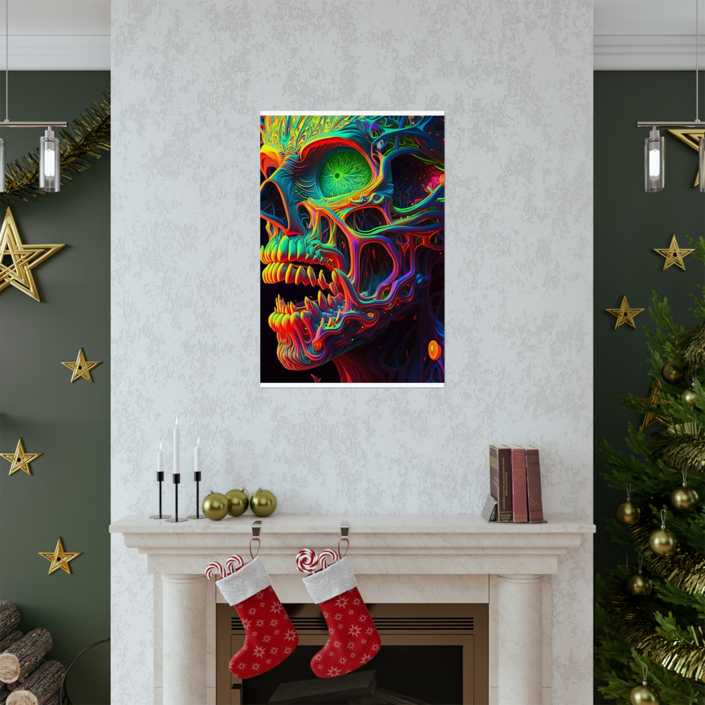 Premium Matte Vertical Posters Florescent Skull Death 1