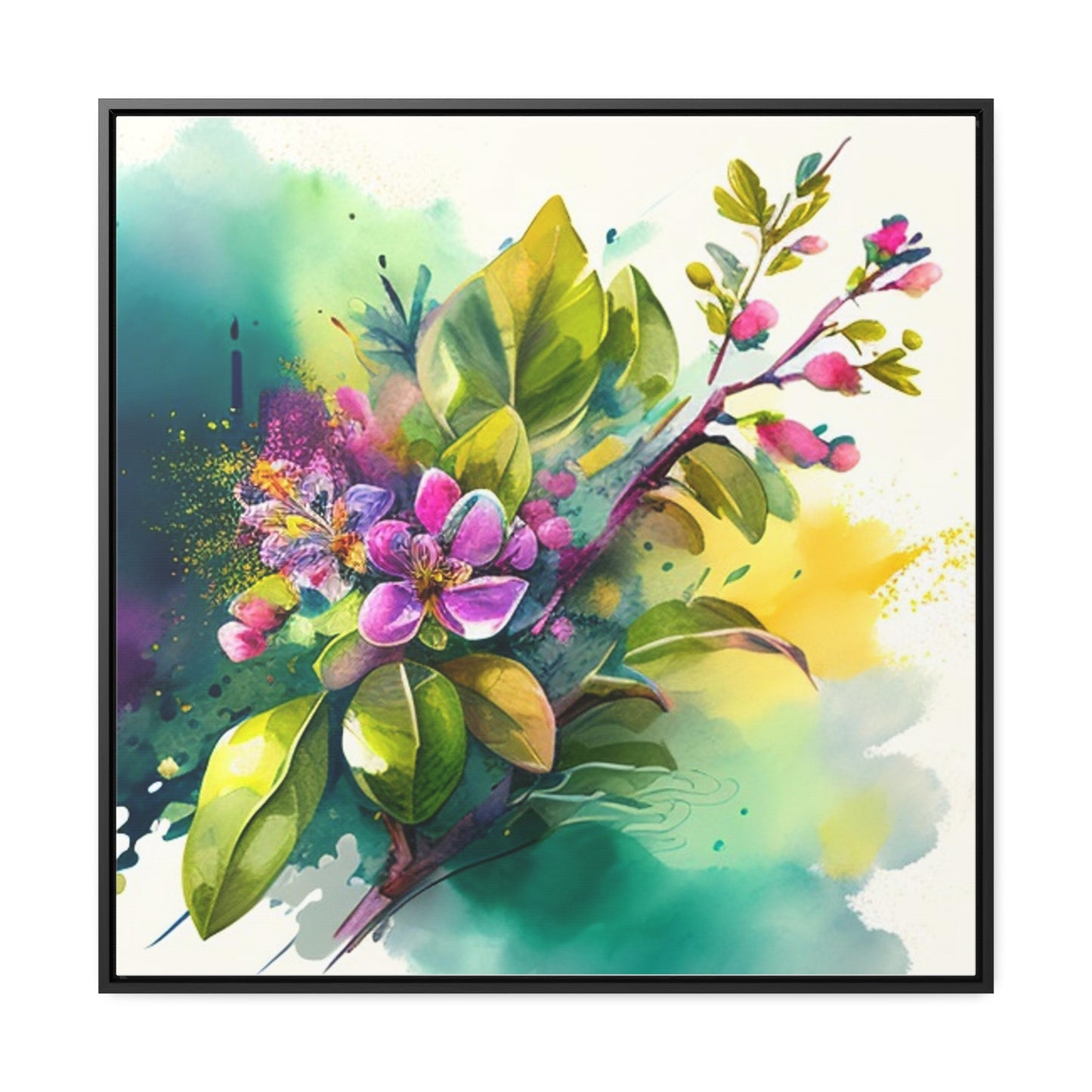 Gallery Canvas Wraps, Square Frame Mother Nature Bright Spring Colors Realistic Watercolor 1
