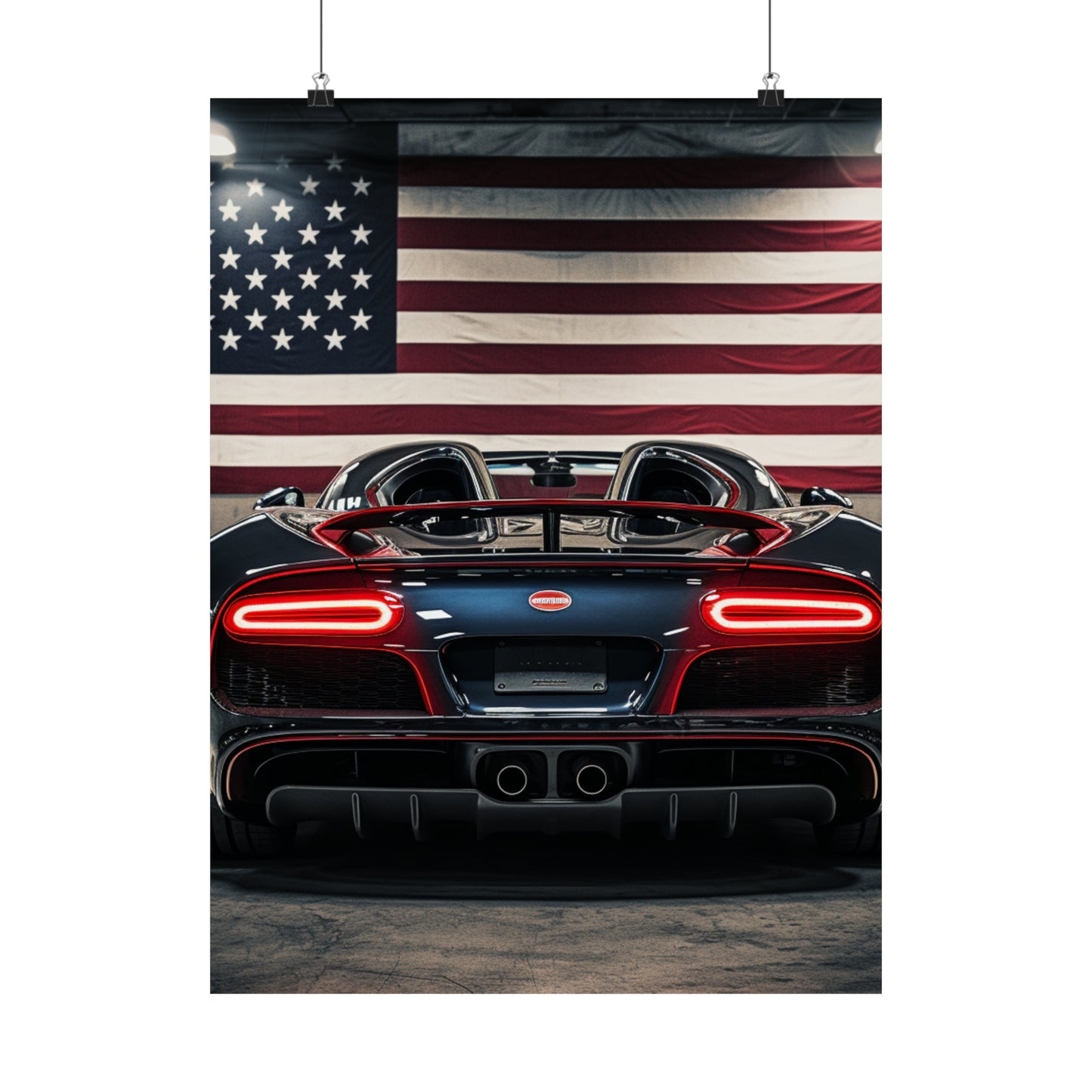 Premium Matte Vertical Posters American Flag Background Bugatti 4