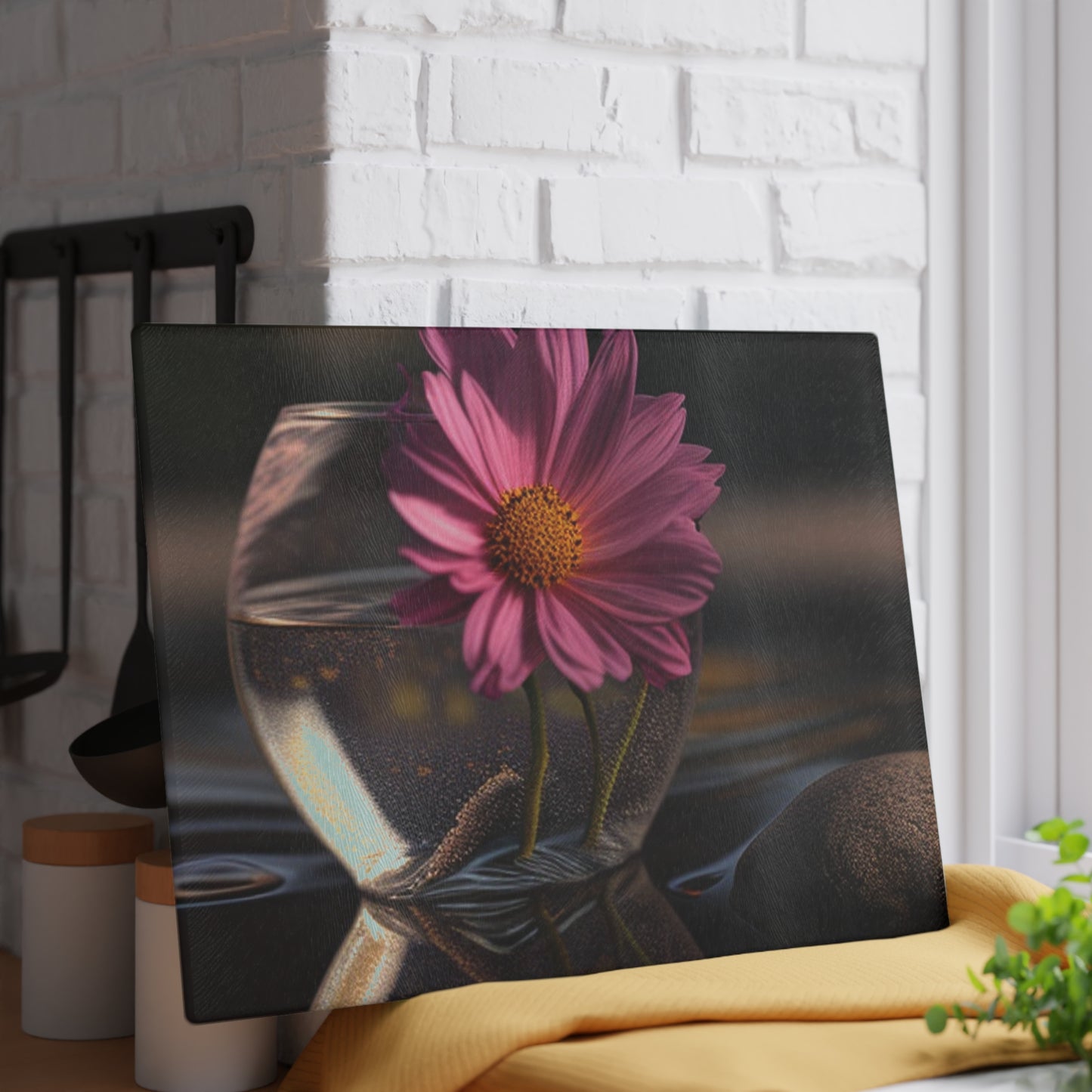 Glass Cutting Board Pink Daisy 4