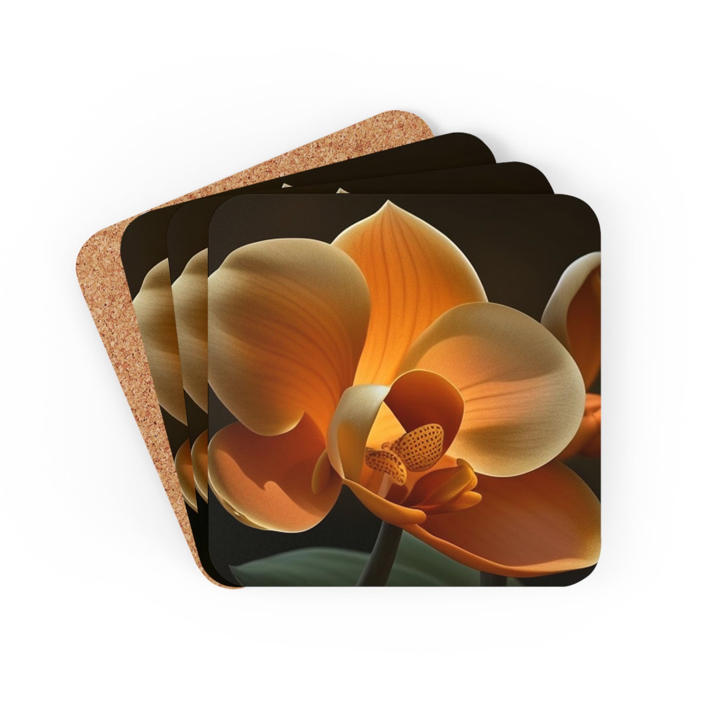 Corkwood Coaster Set Orange Orchid 4