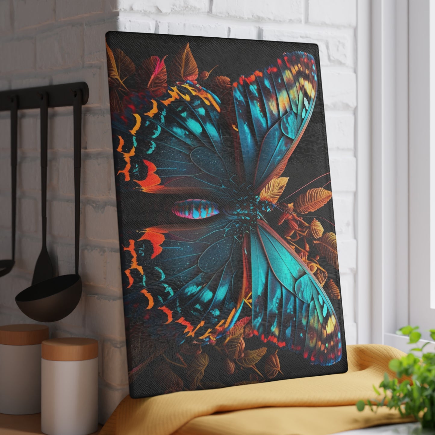 Glass Cutting Board Hue Neon Butterfly 1