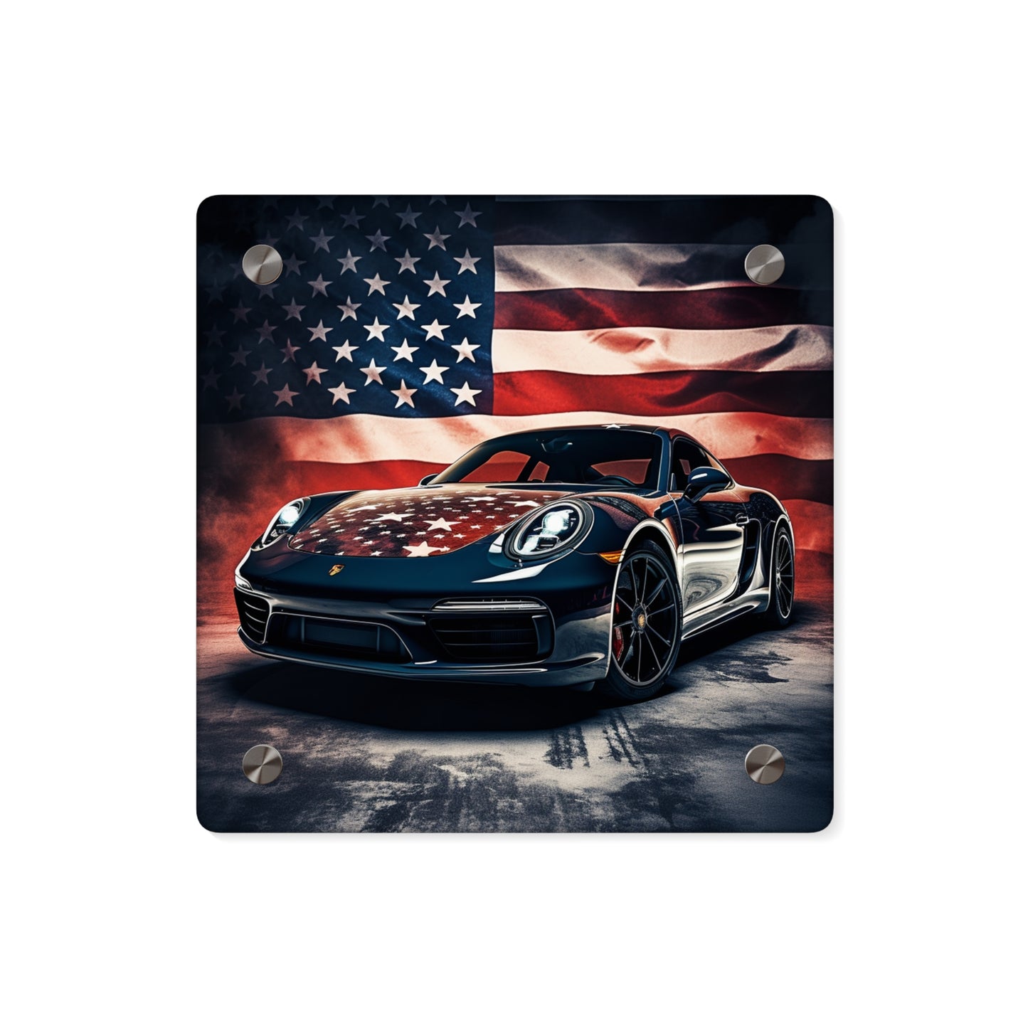 Acrylic Wall Art Panels Abstract American Flag Background Porsche 2