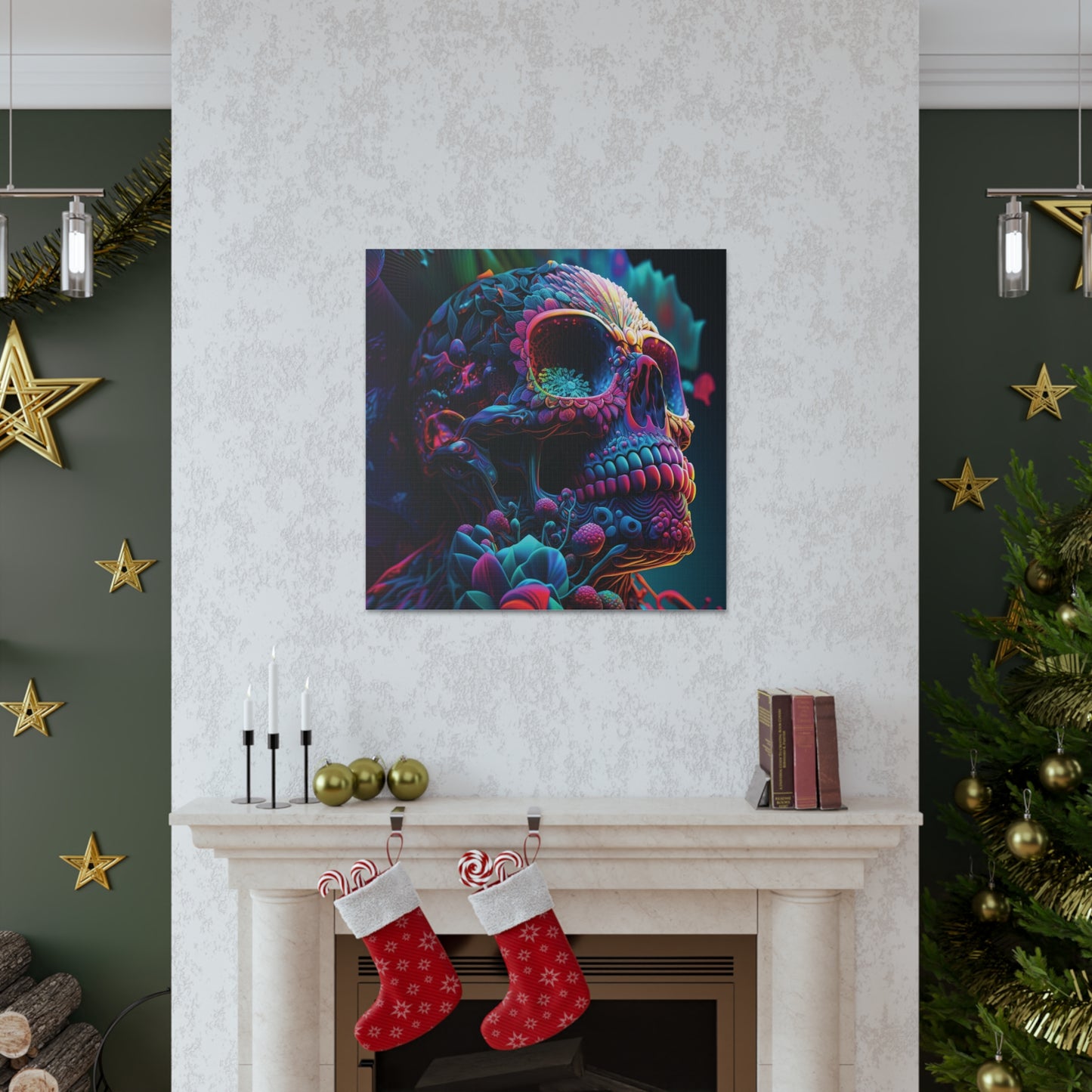 Canvas Gallery Wraps Florescent Skull Death 3