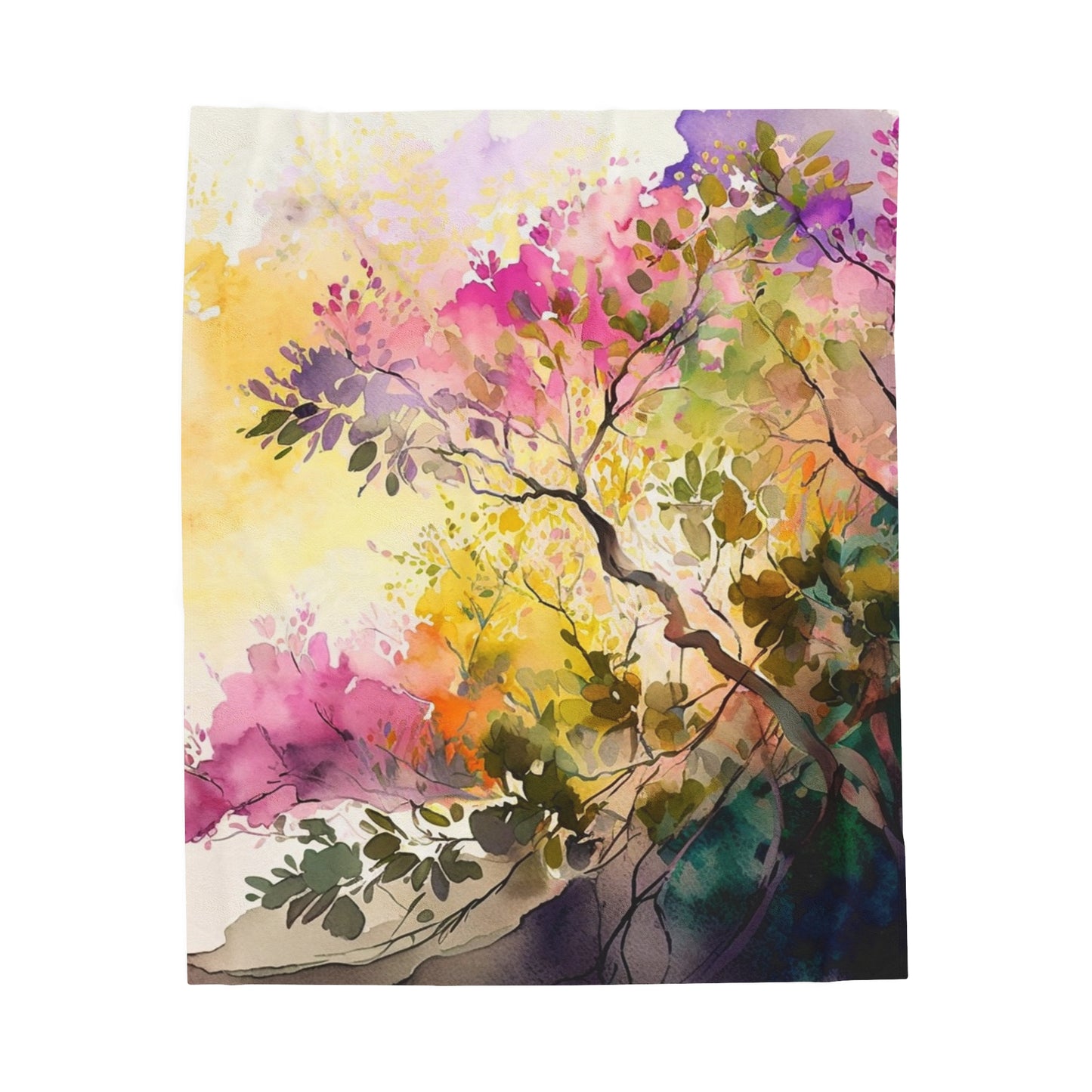 Velveteen Plush Blanket Mother Nature Bright Spring Colors Realistic Watercolor 2