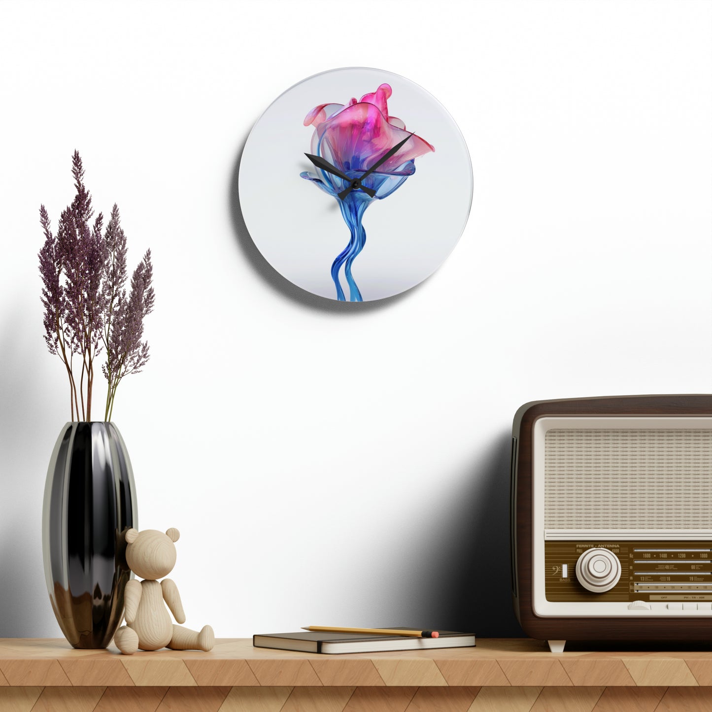 Acrylic Wall Clock Pink & Blue Tulip Rose 4