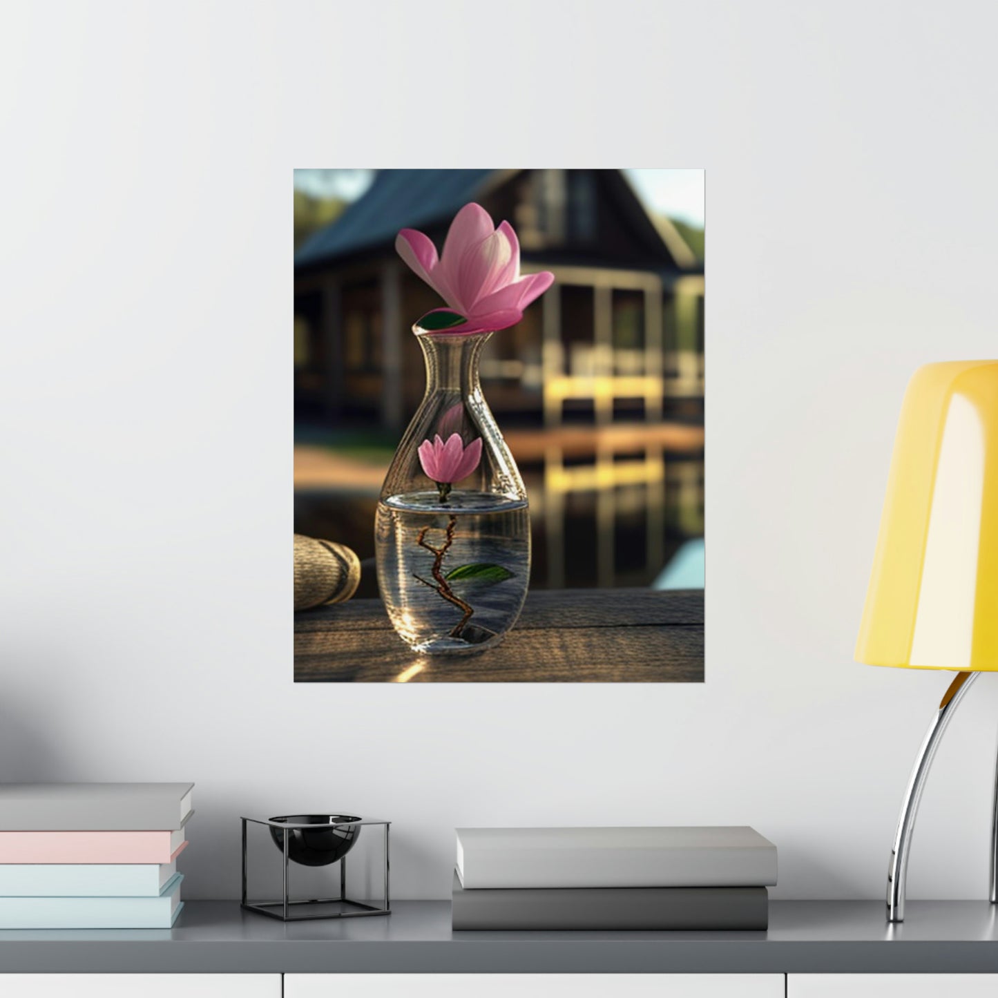 Premium Matte Vertical Posters Magnolia in a Glass vase 4