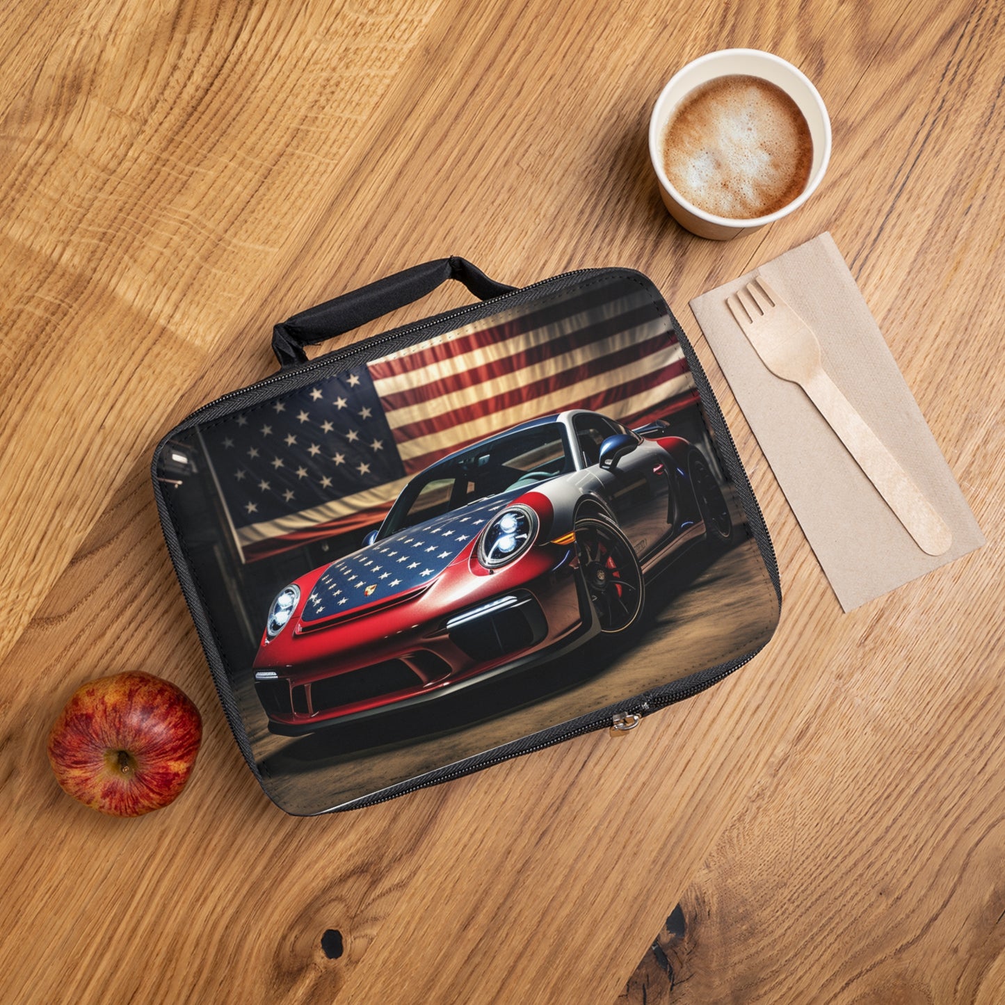 Lunch Bag American Flag Background Porsche 1