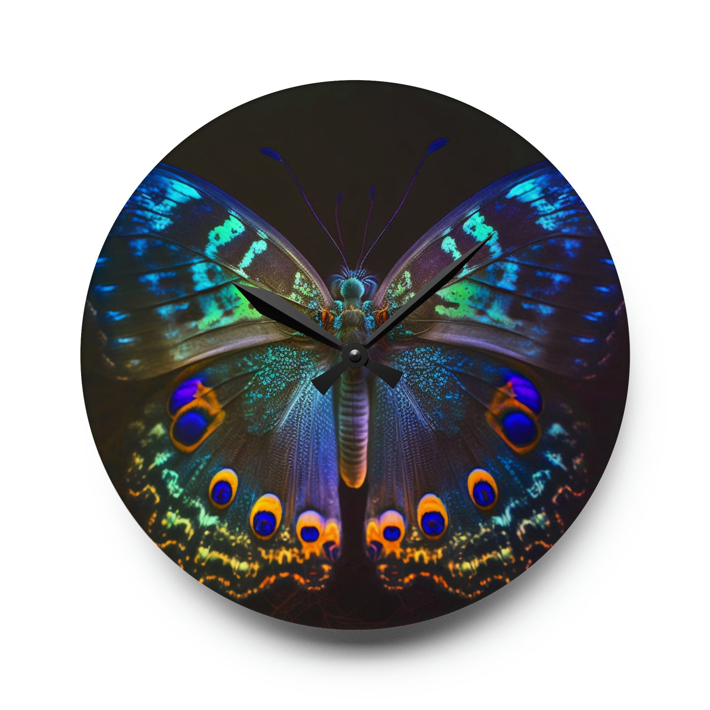 Acrylic Wall Clock Neon Hue Butterfly 3