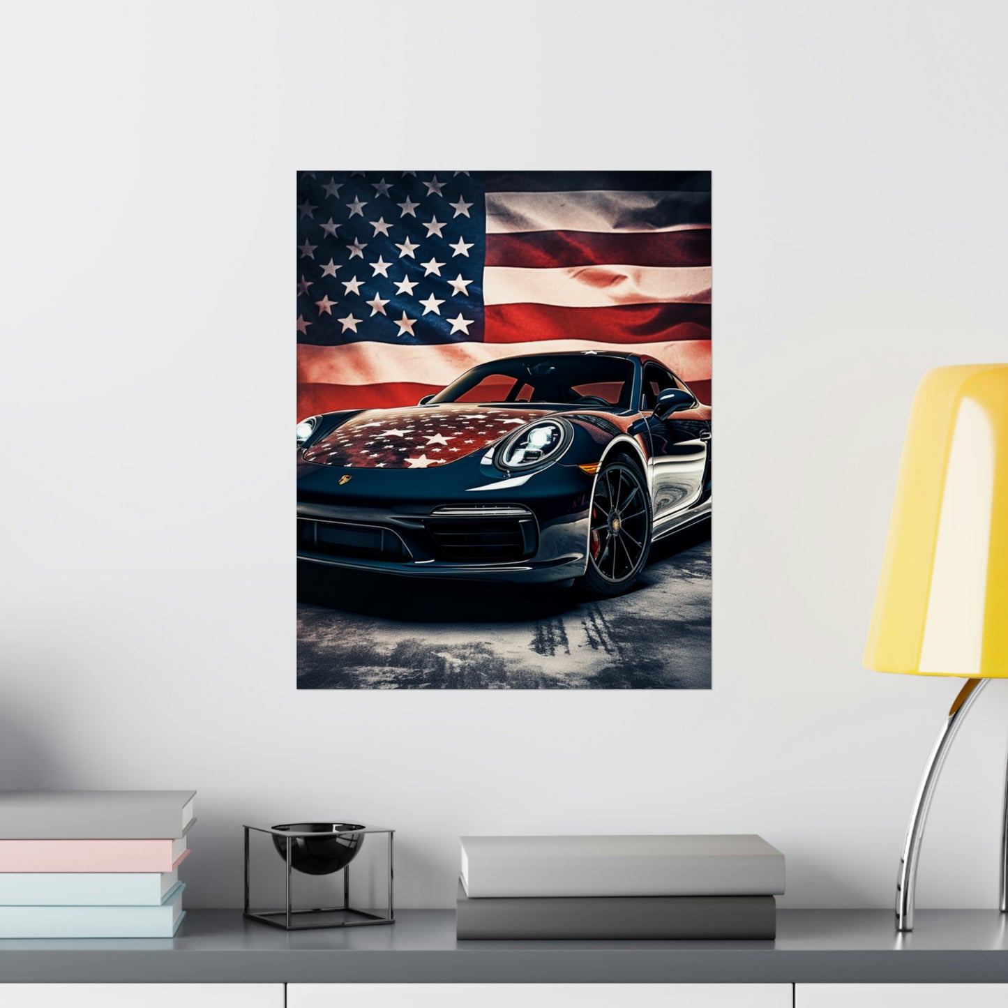 Premium Matte Vertical Posters Abstract American Flag Background Porsche 2