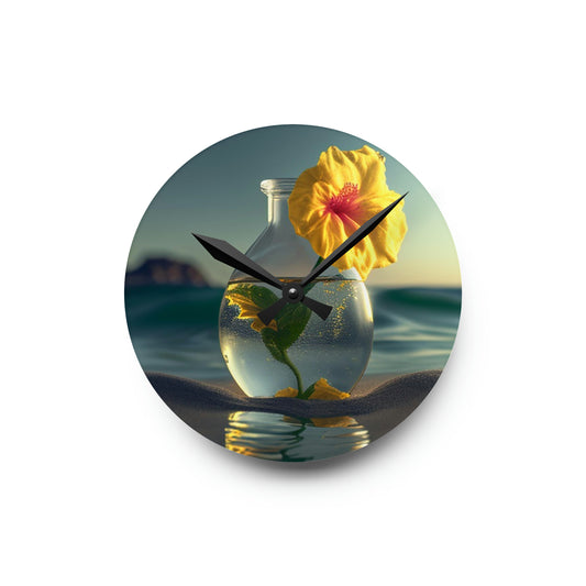 Acrylic Wall Clock Yellow Hibiscus glass 2