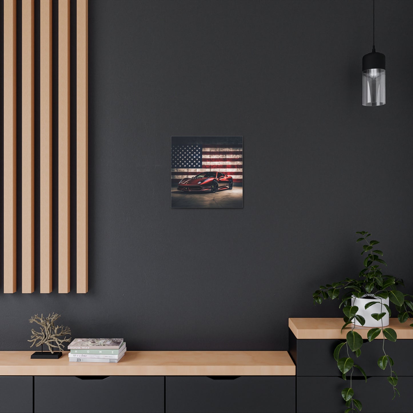 Canvas Gallery Wraps American Flag Background Ferrari 4