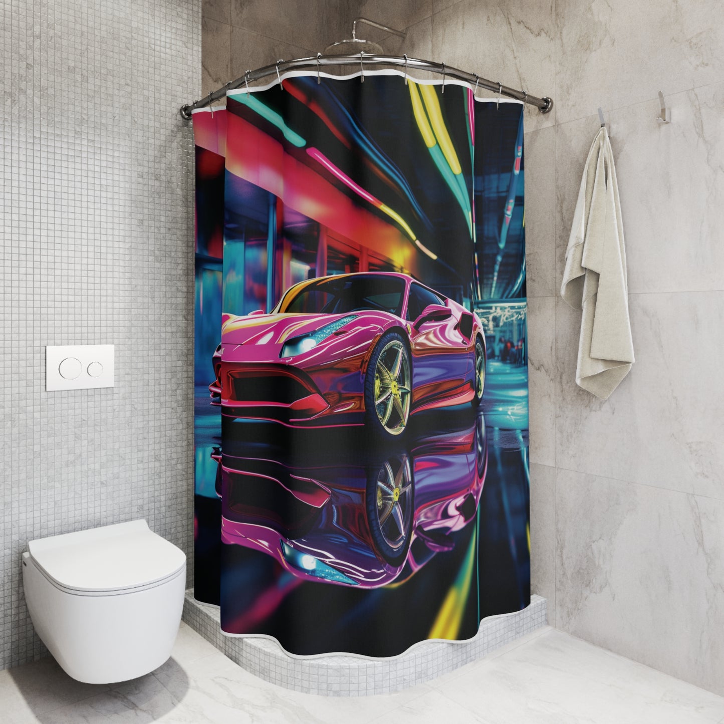Polyester Shower Curtain Pink Macro Ferrari 4