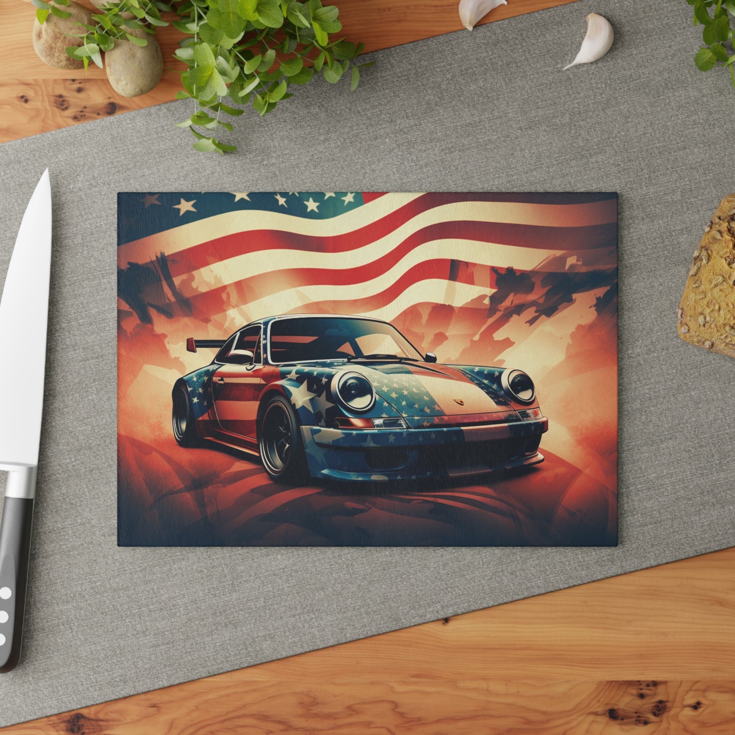 Glass Cutting Board Abstract American Flag Background Porsche 4