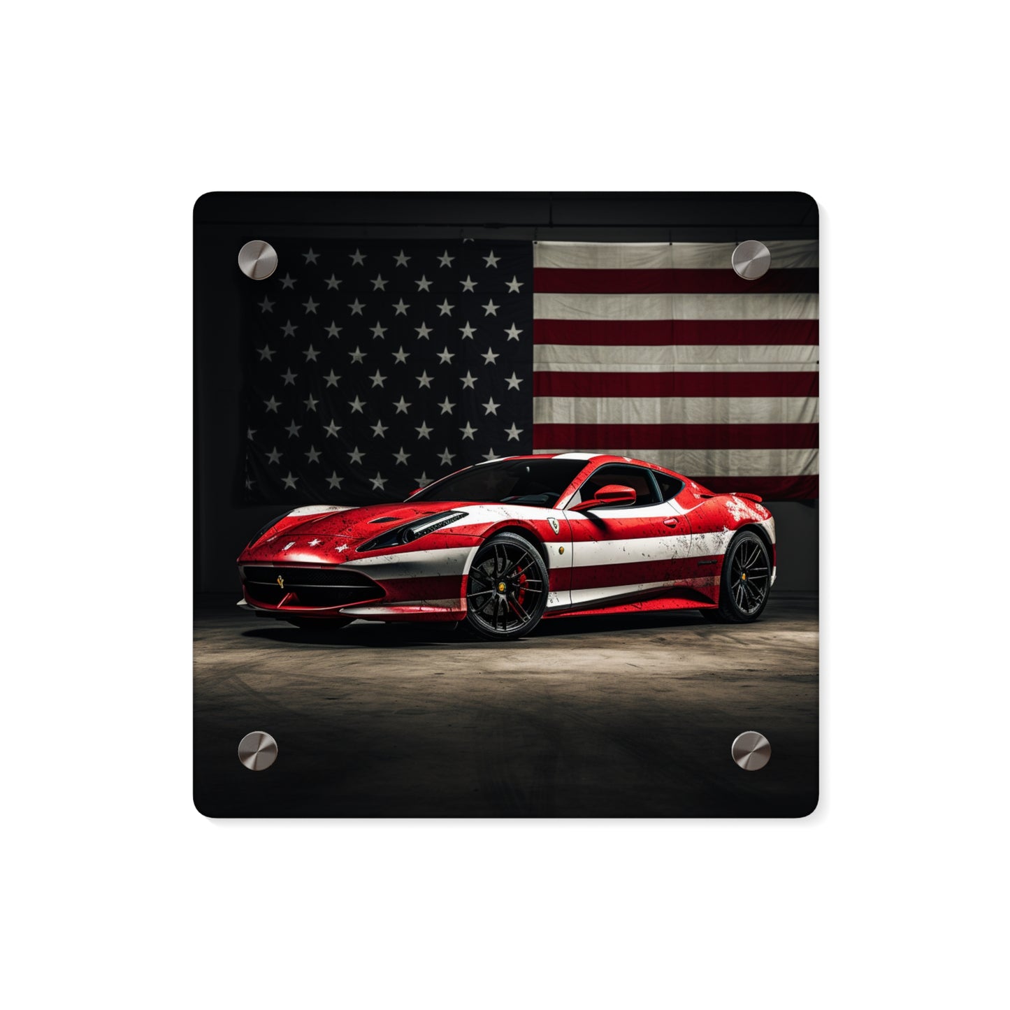 Acrylic Wall Art Panels American Flag Background Ferrari 1