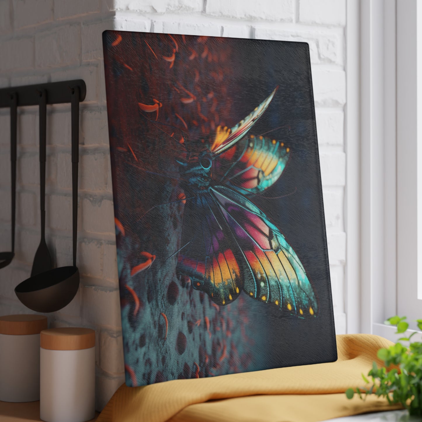 Glass Cutting Board Hyper Colorful Butterfly Macro 1