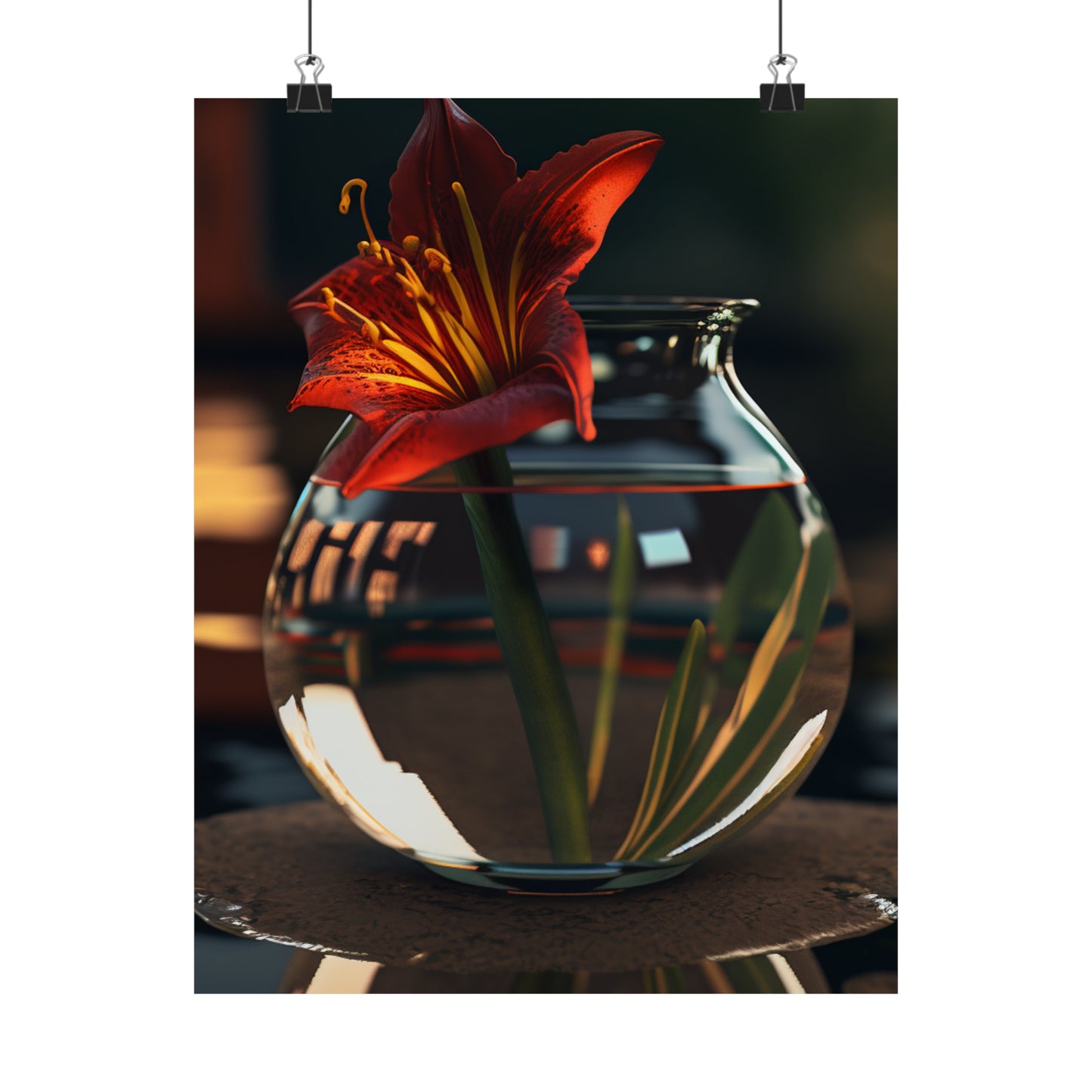 Premium Matte Vertical Posters Red Lily in a Glass vase 2