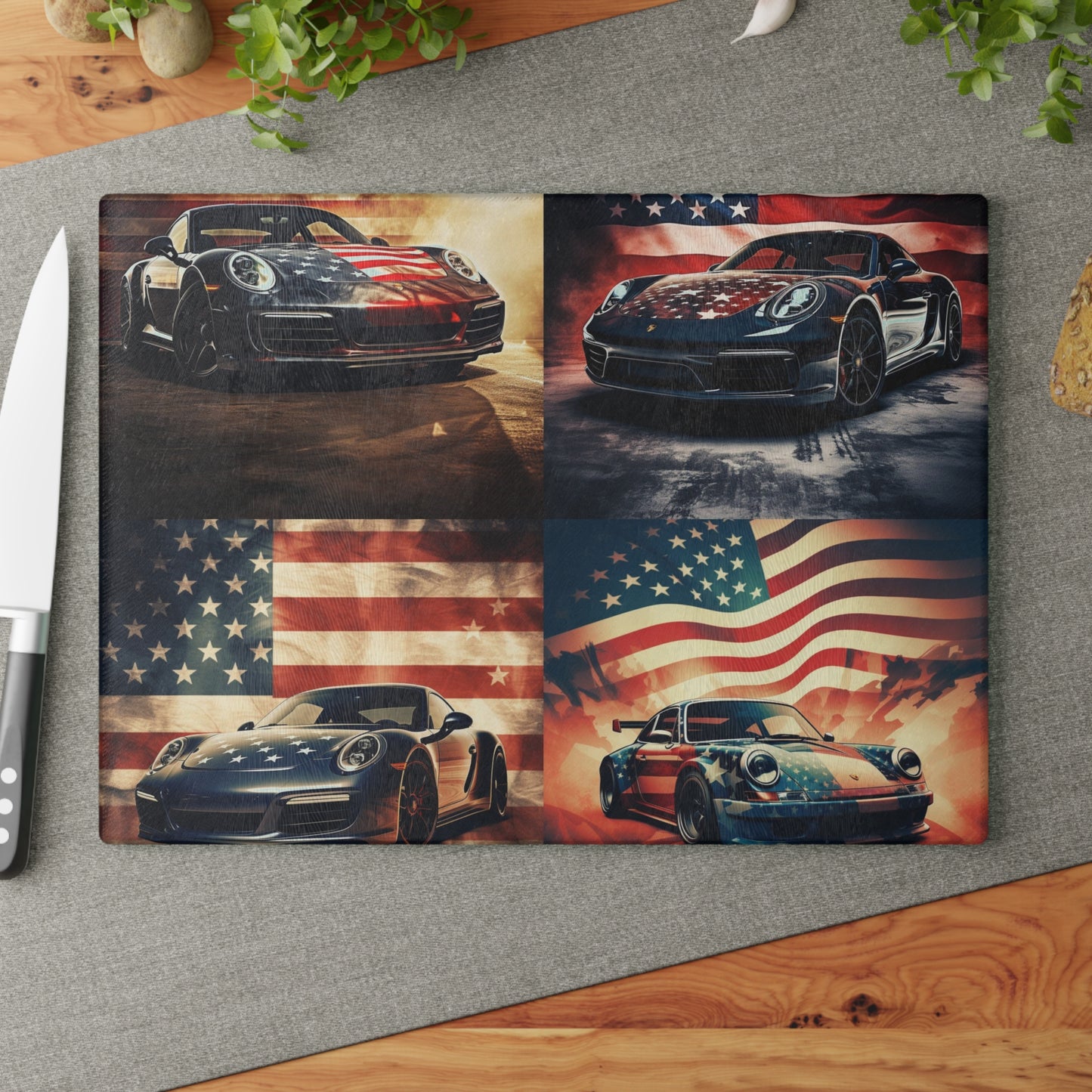 Glass Cutting Board Abstract American Flag Background Porsche 5