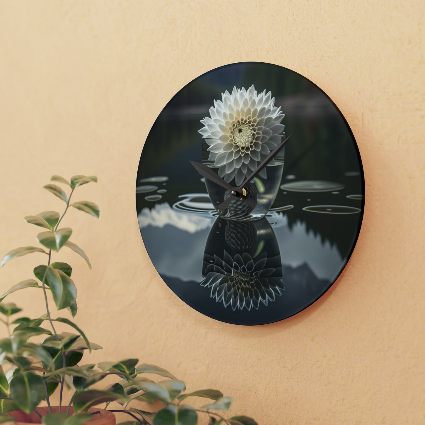 Acrylic Wall Clock White Dahlia 3