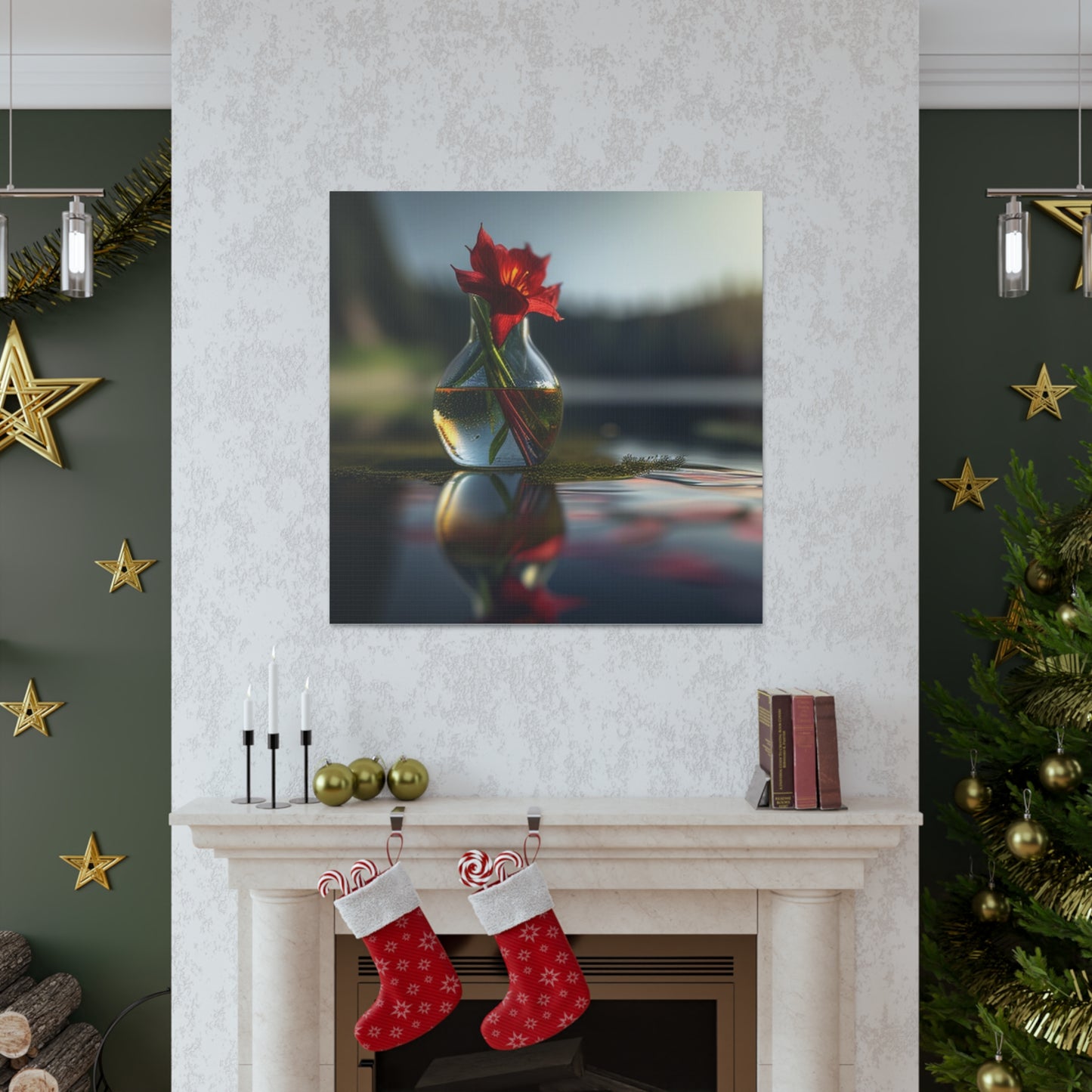 Canvas Gallery Wraps Red Lily in a Glass vase 3