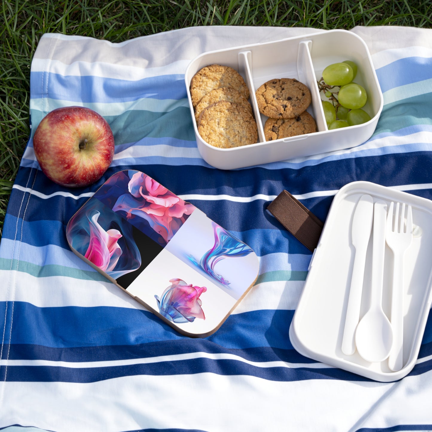 Bento Lunch Box Pink & Blue Tulip Rose 5