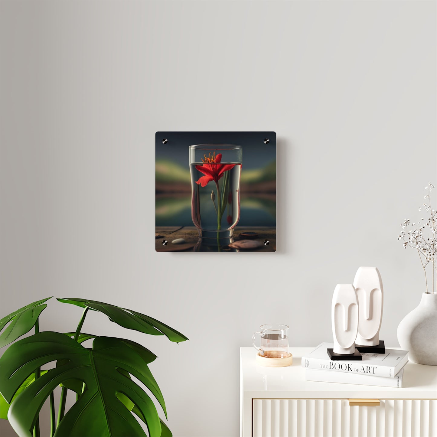 Acrylic Wall Art Panels Red Lily in a Glass vase 1