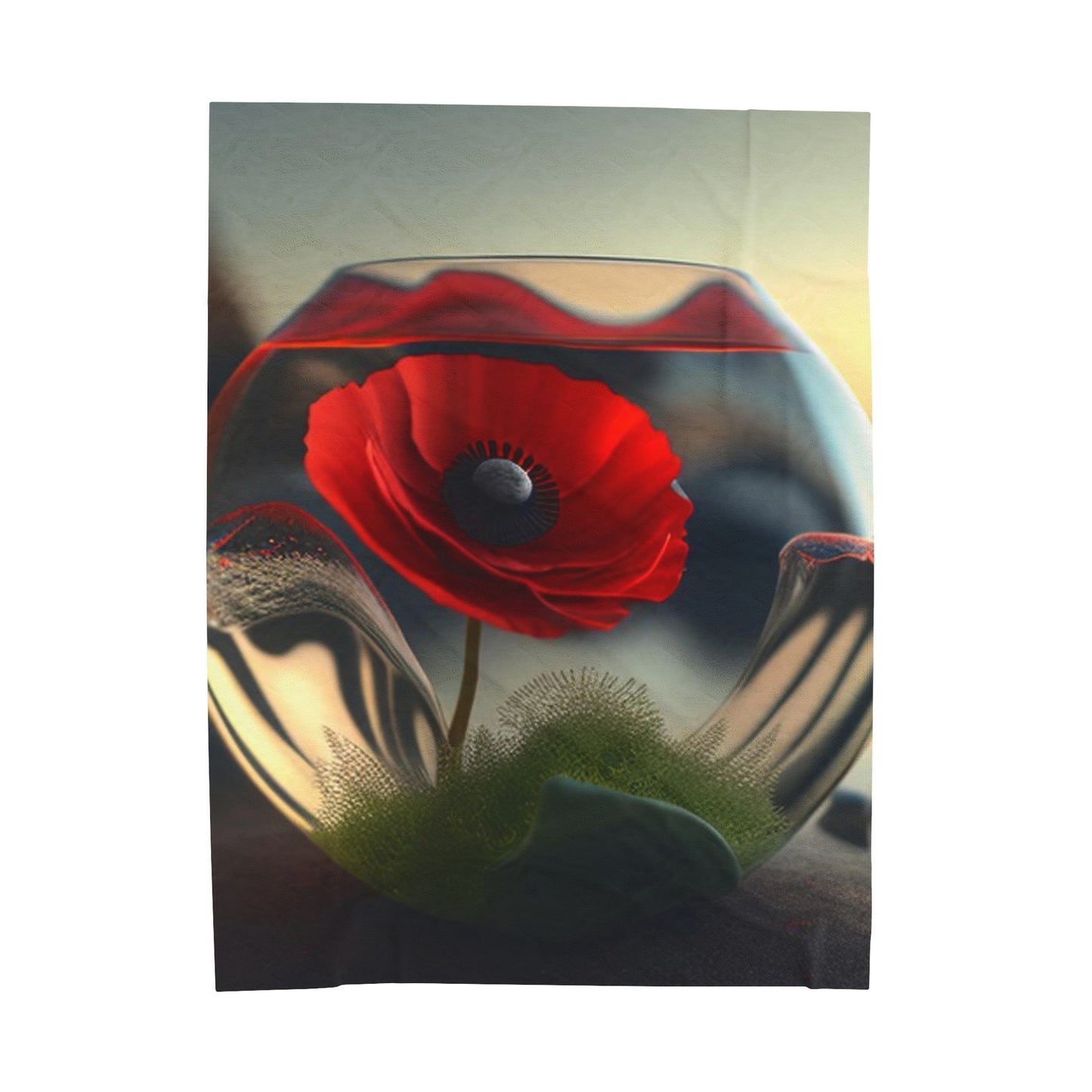 Velveteen Plush Blanket Red Anemone in a Vase 3