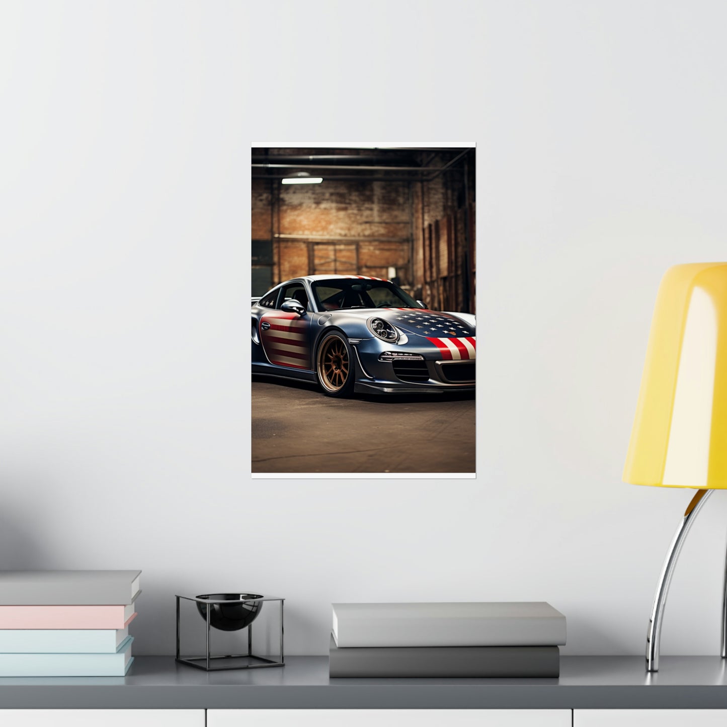 Premium Matte Vertical Posters American Flag Porsche 1