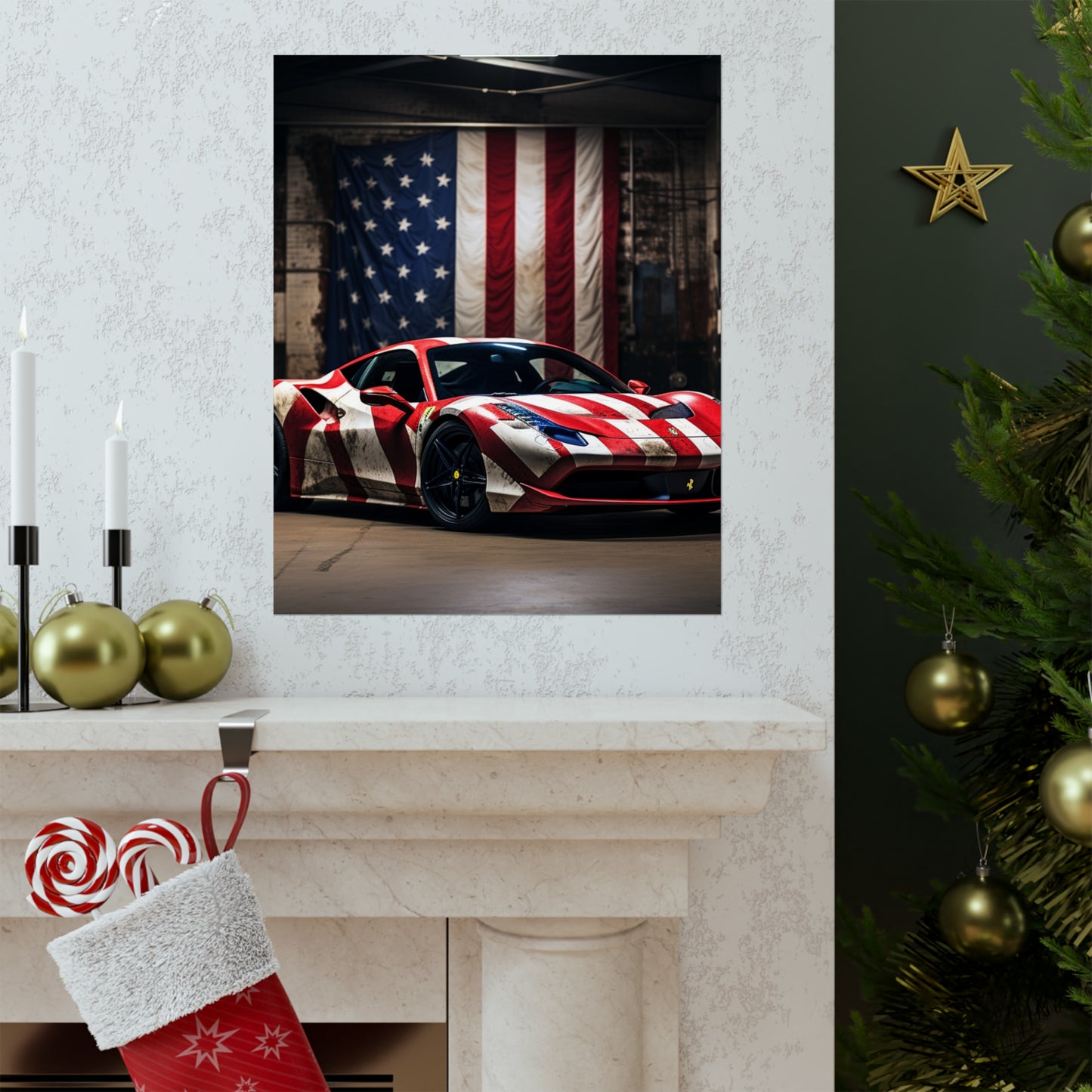 Premium Matte Vertical Posters American Flag Farrari 2