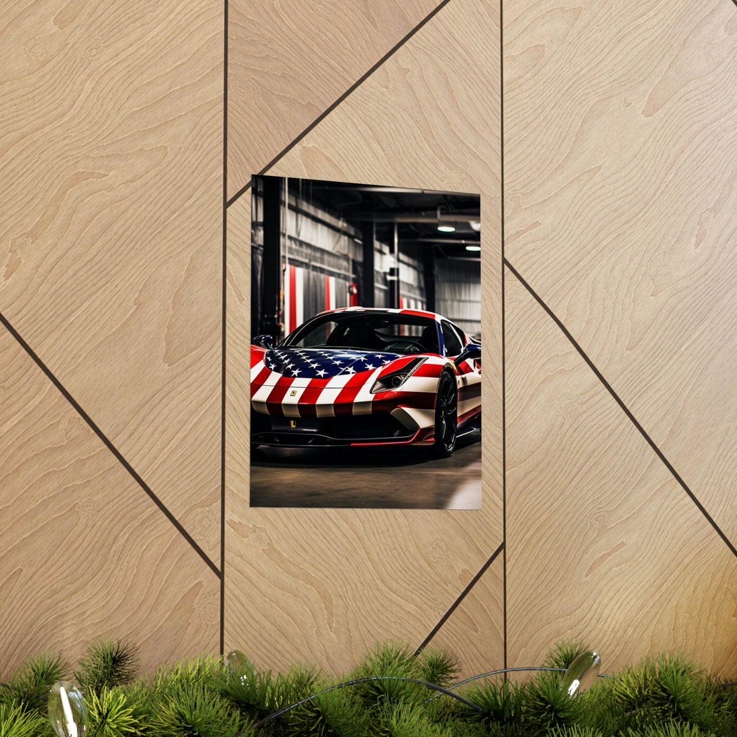 Premium Matte Vertical Posters American Flag Farrari 3