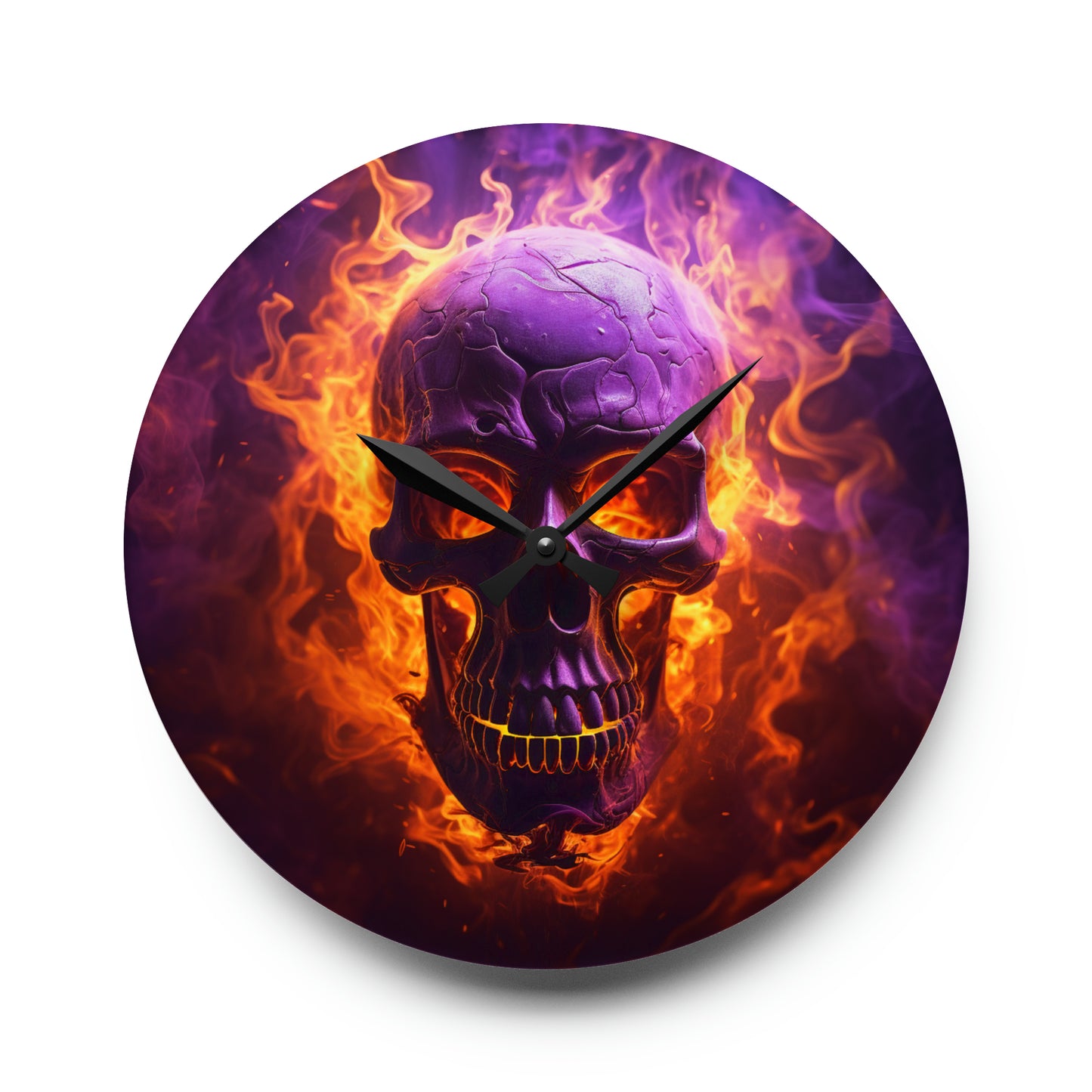 Acrylic Wall Clock Skull Flames 3